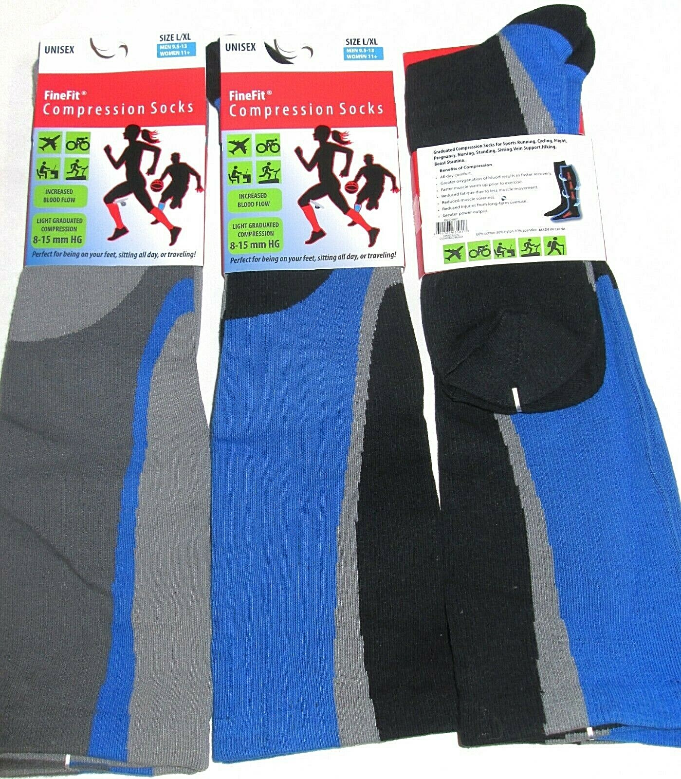 Mens Fine Fit Graduated Mild COMPRESSION 8-15 mmHg Over The Calf / Knee Socks