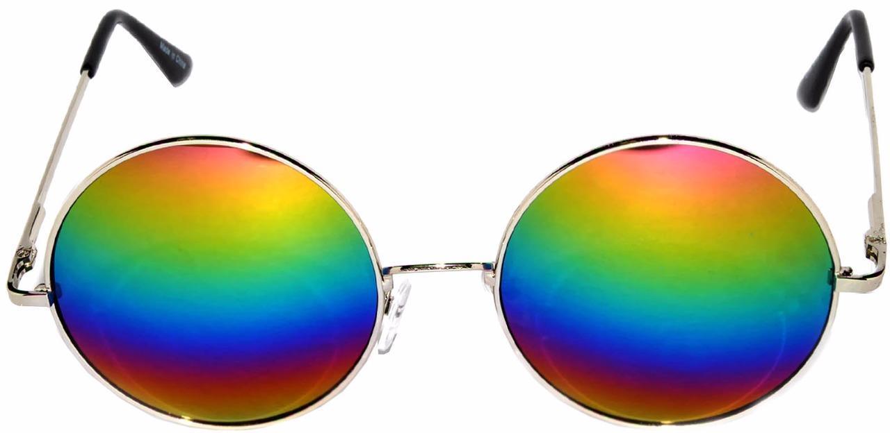 Retro Round Vintage Sunglasses Multi color Lens Metal Silver Spring Hinge 56 mm