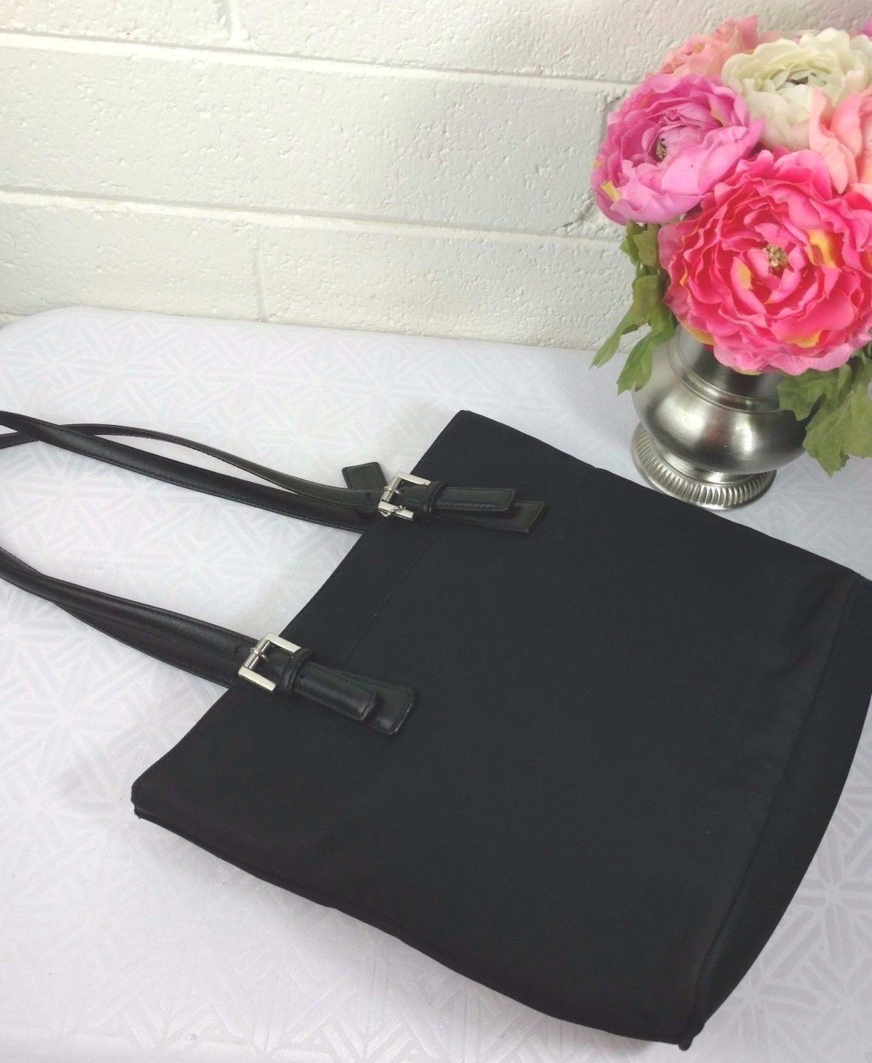 COACH VINTAGE BLACK JACQUARD/TRIM LEATHER No. 9321 SHOULDER BAG PURSE