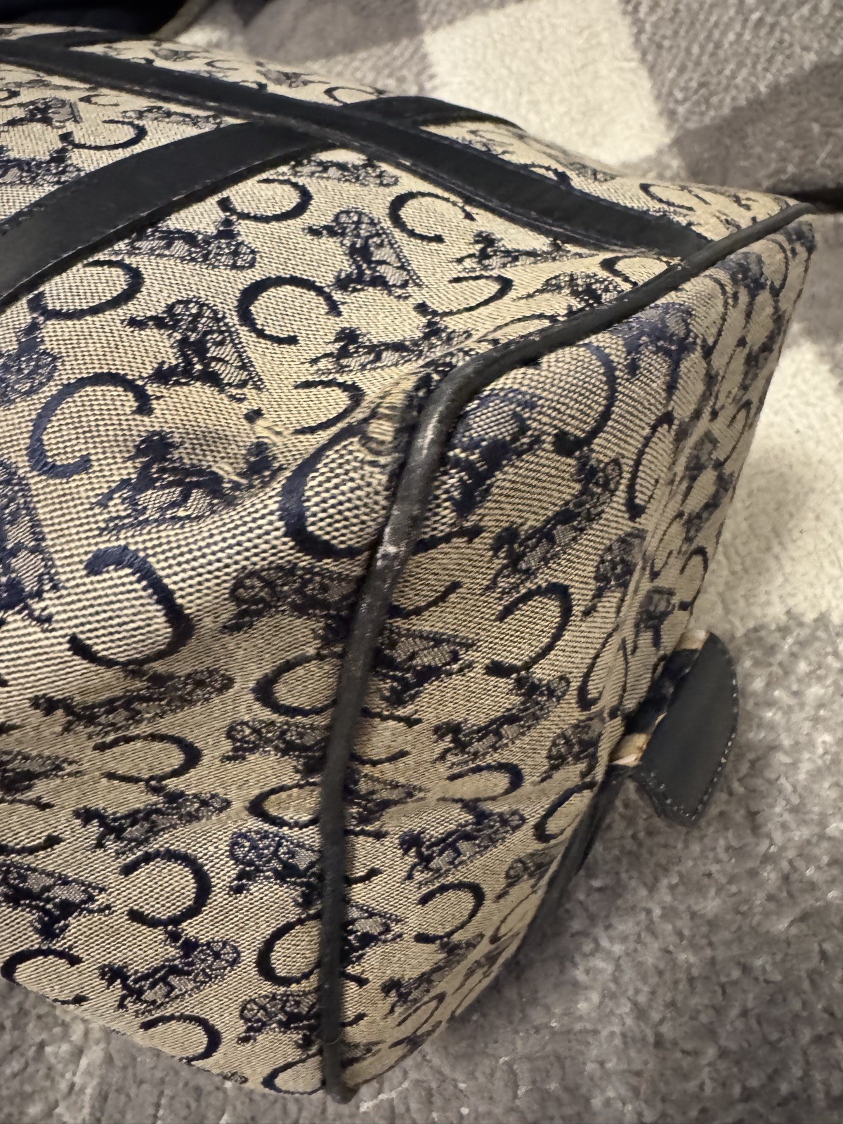 CELINE C Macadam Hand Bag Canvas Navy