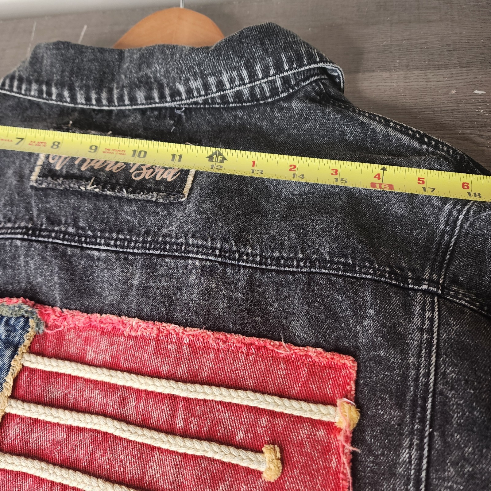 A Rare Bird American Bell Jacket Black Denim Boho Cowgirl Flag Womens NWT