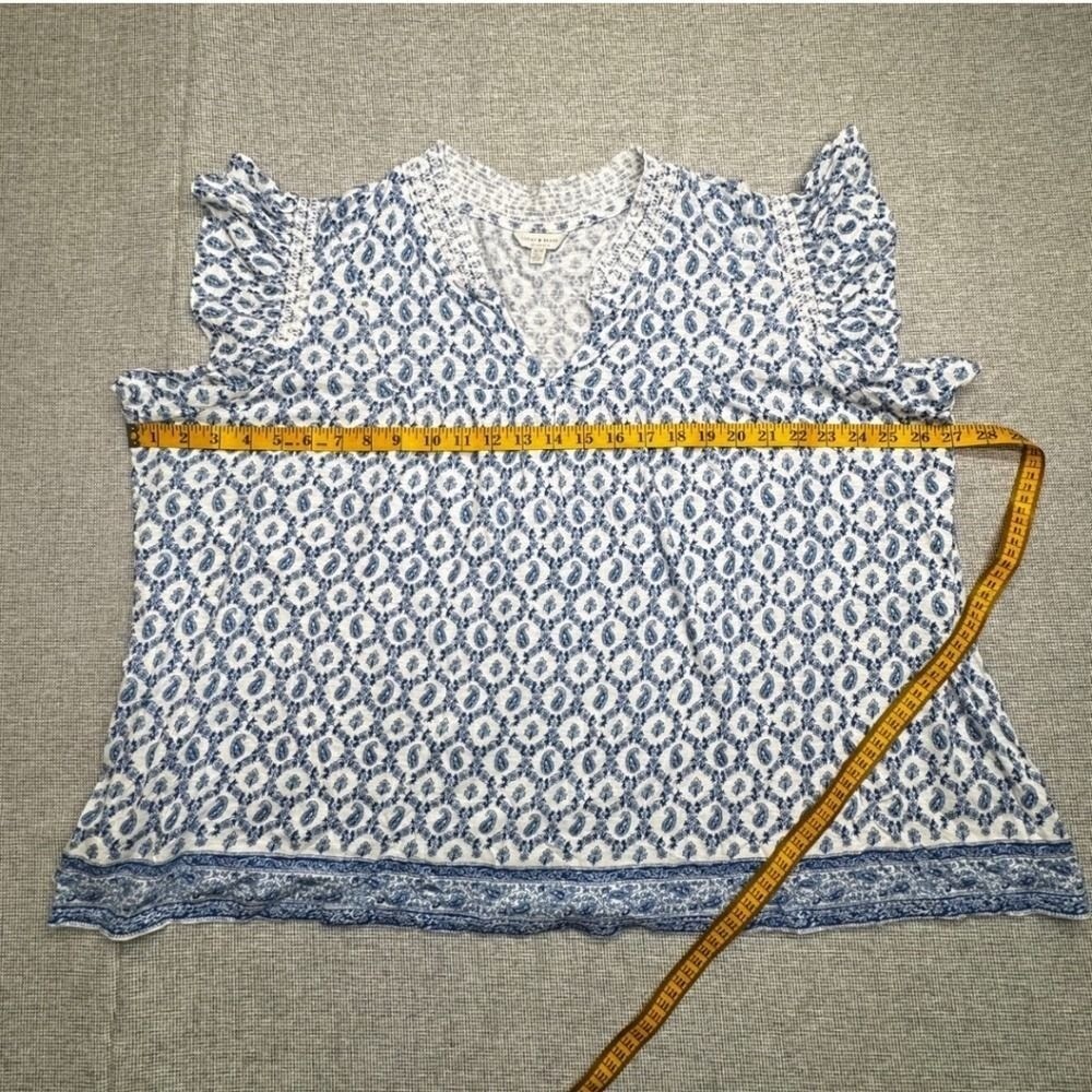 Lucky Brand Blue Paisley V-Neck Flutter Sleeves Boho Blouse EUC sz 1X/16