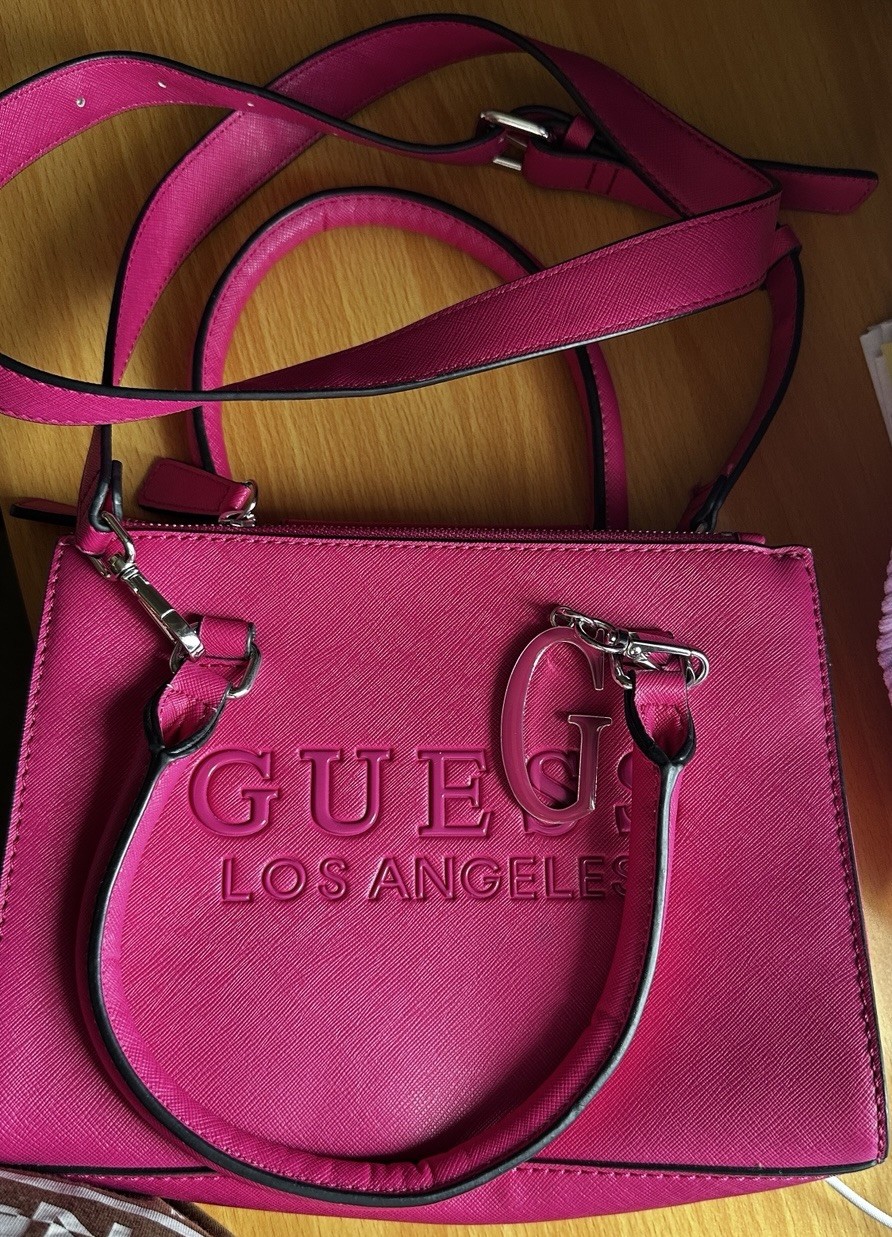 GUESS Pink Medium Satchel Top Handle Bag w/ Detachable Crossbody Strap