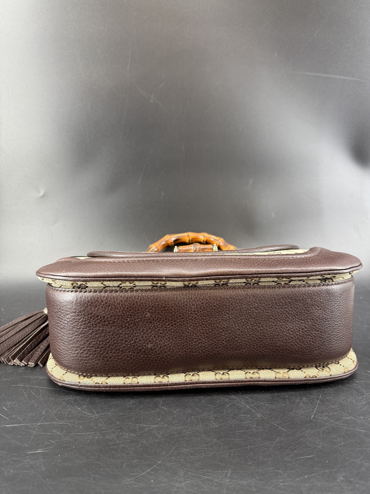 Gucci Beige/Ebony GG Canvas and Leather Large New Bamboo Top Handle Bag
