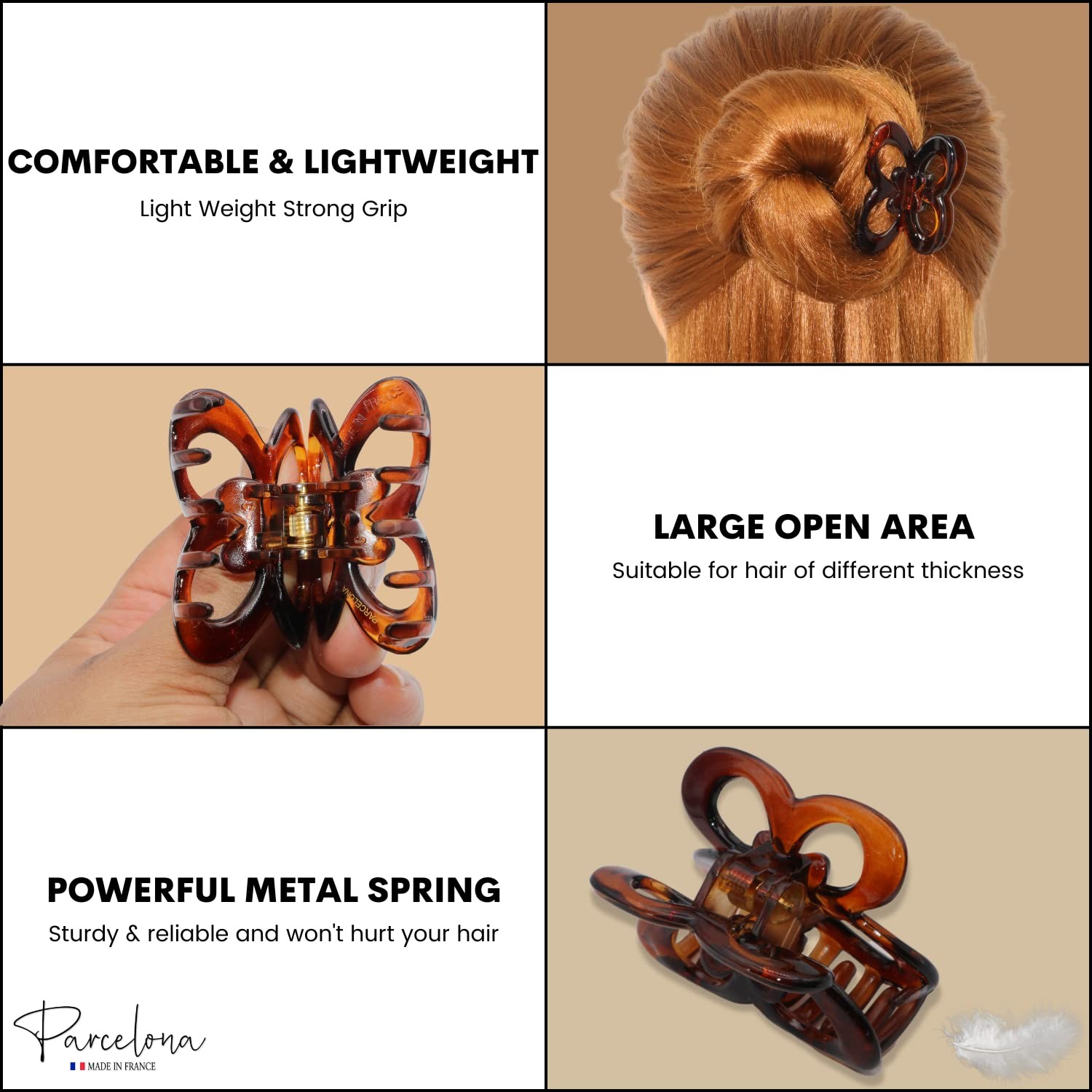 Parcelona French Butterfly Small 2″ Tortoise Shell Brown Cellulose Jaw Claw Clip