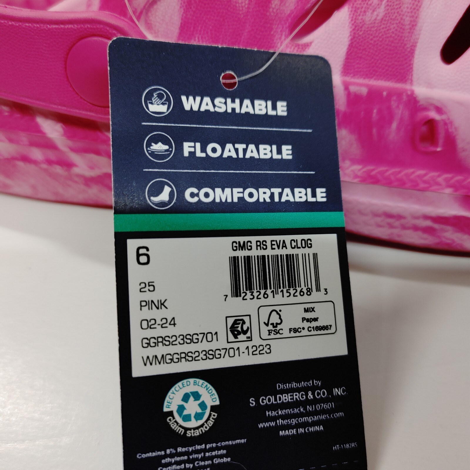 Rugged Shark EVA Foam clog Shoes Big Girls/Womens Size 6 Slip On Pink
