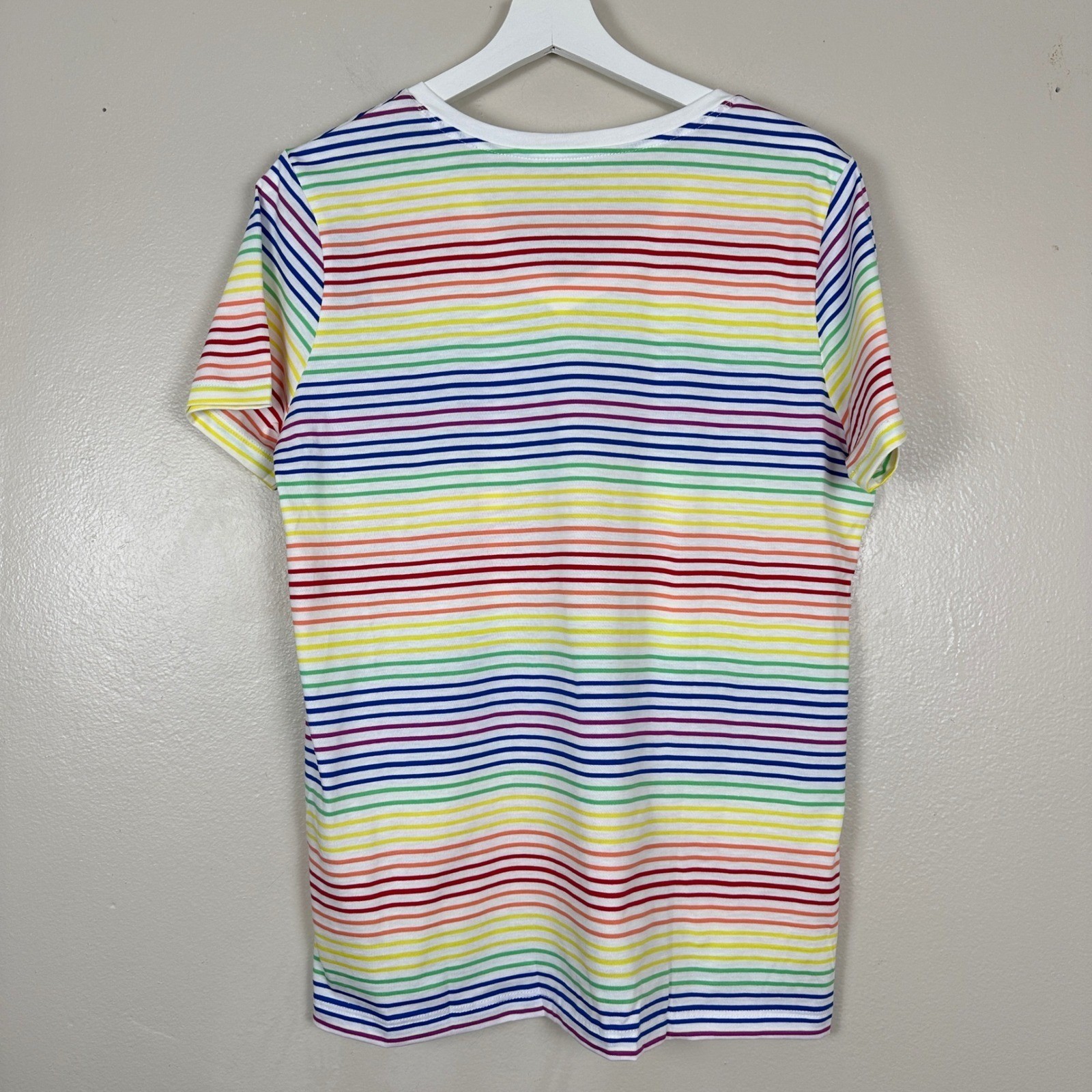 Lands’ End Women’s S Rainbow Striped V-Neck Cotton T-Shirt Multicolor 411453