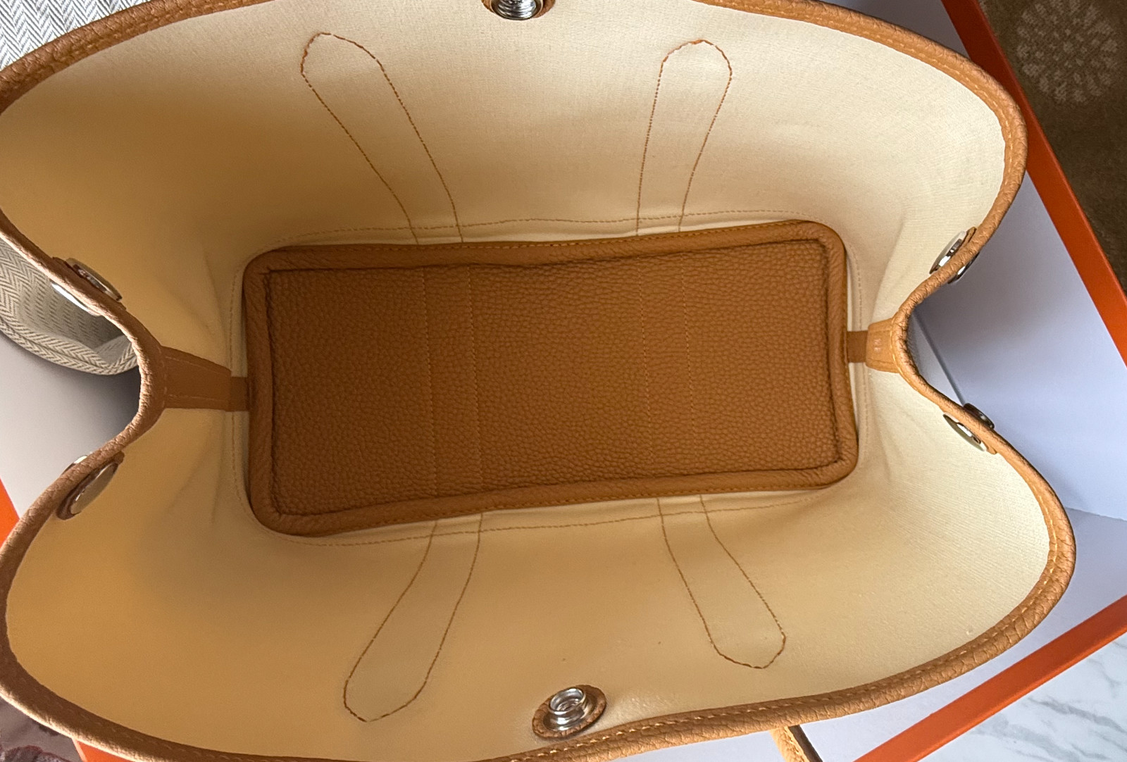 New Hermes Garden Party 30 Vanilla Vanille Naturel Sable Canvas Leather Tote Bag