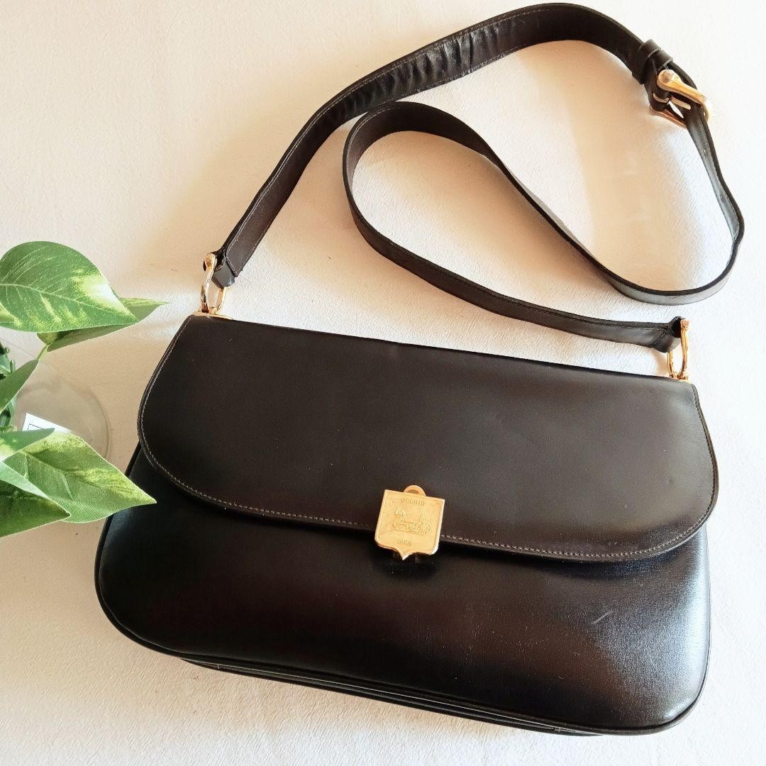 CELINE Leather Shoulder Bag Vintage 27cm/10.63in Dark Brown Gold Hardware