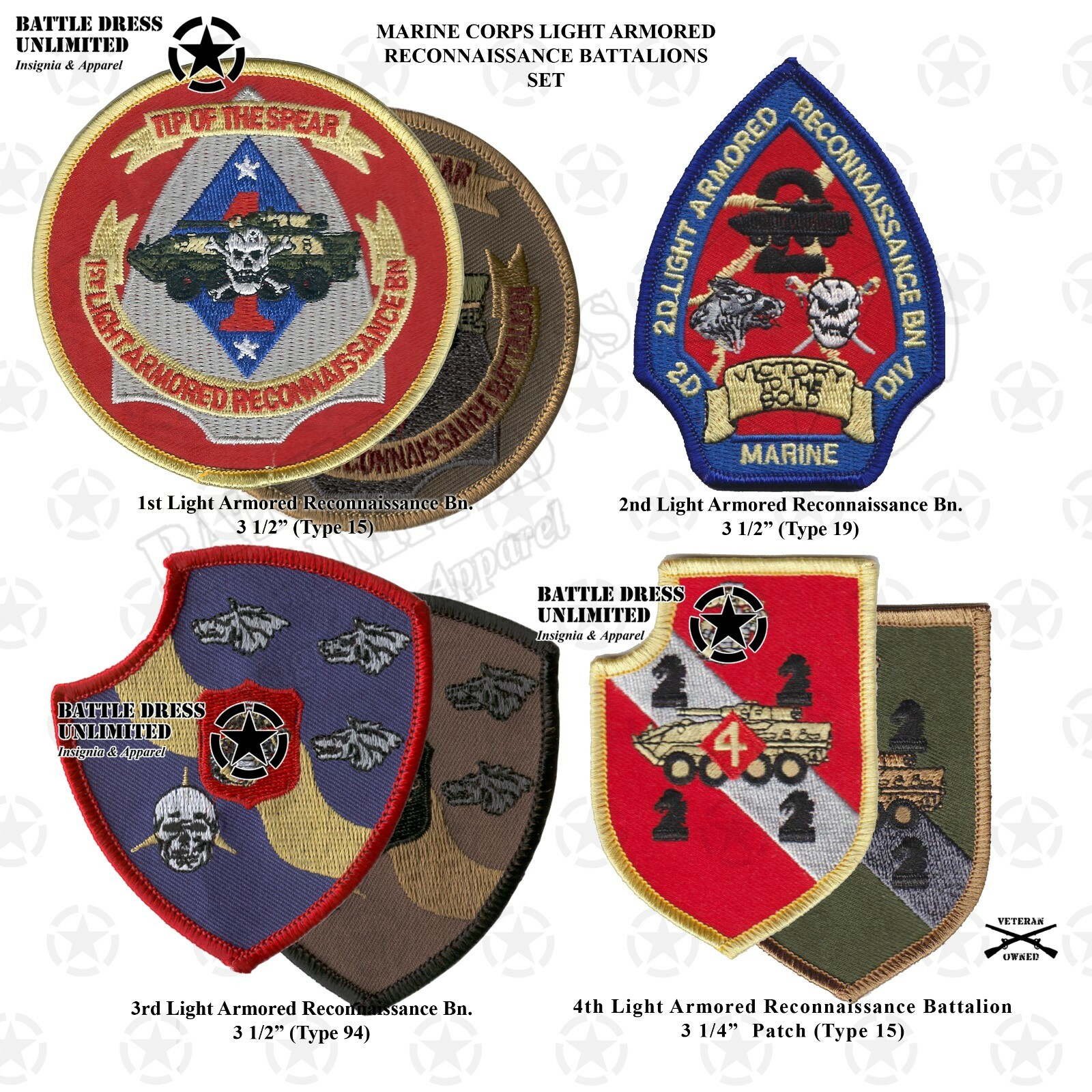 1st 2nd 3rd 4th Light Armored Reconnaissance Battalion Patches LAV Recon MCCU
