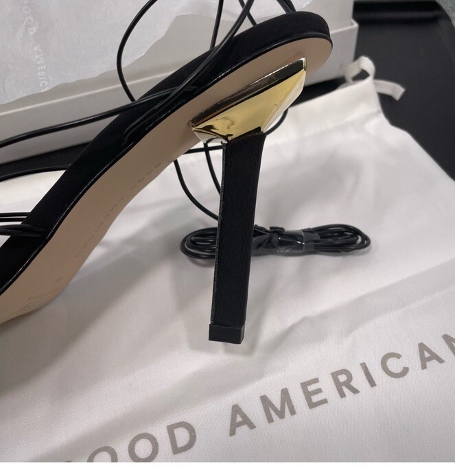 Good American Caged Neoprene Lace Up Sandals Square Sexy Square Heel Black 10