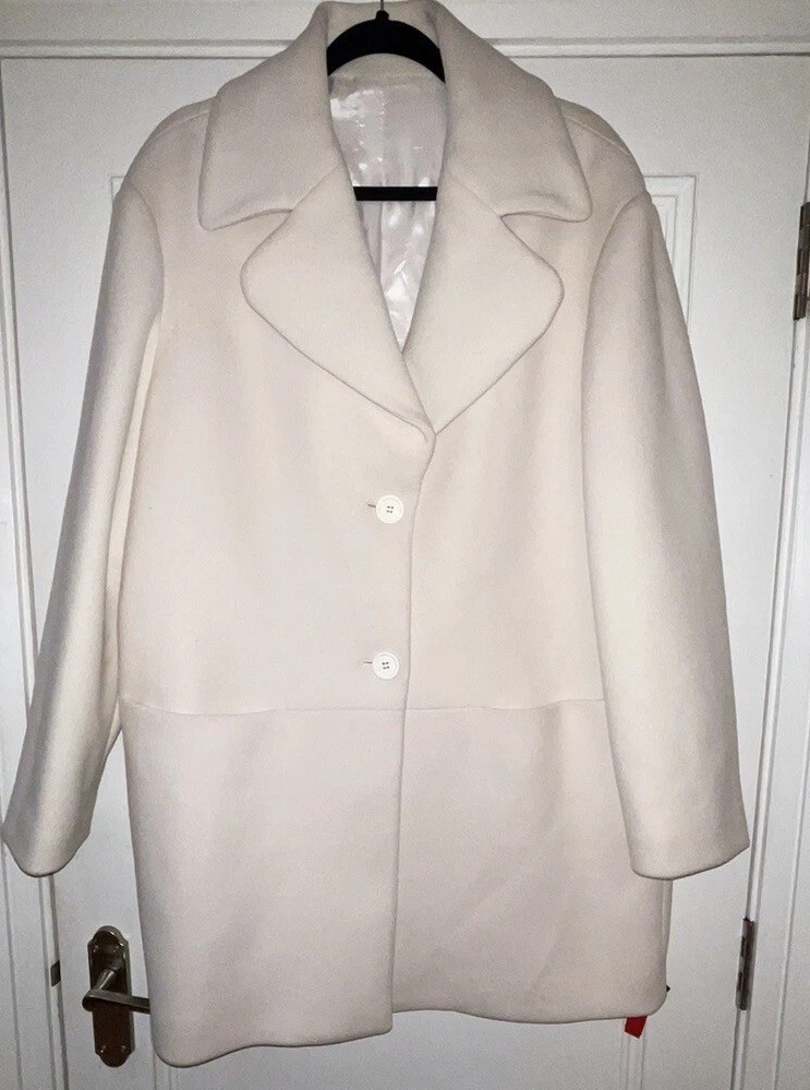Love Moschino Virgin Wool Blend Car Coat White Sz XS Rrp £540