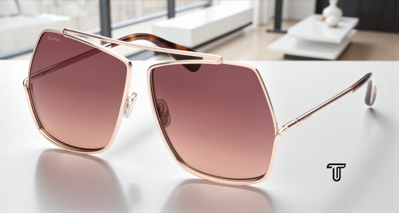 MaxMara MM0006 28F Shiny Rose Gold Gradient Brown Metal 64 mm Women’s Sunglasses