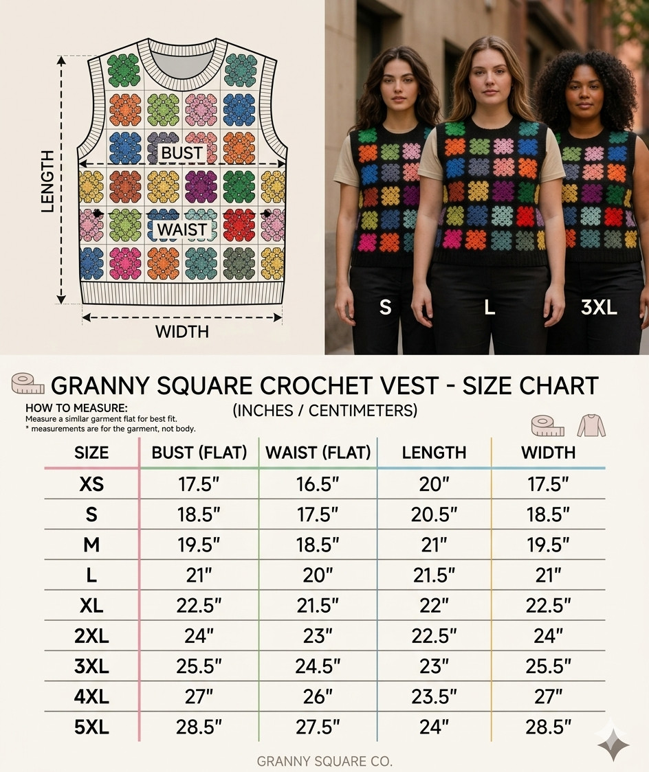 Handmade Colorful Granny Square Sweater Vibes Patchwork Crochet Vest