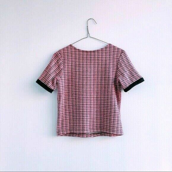 Zara Top Pink Tweed Shirt Boho Retro Mod Barbie Core Twee Preppy Valentines Day