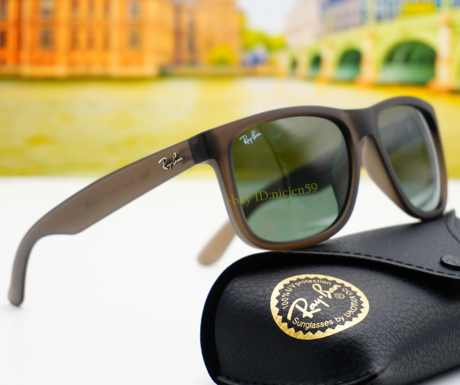 Ray-Ban Justin RB4165 Matte Opal Grey Green Lens Nylon Frame Sunglasses 54mm Men