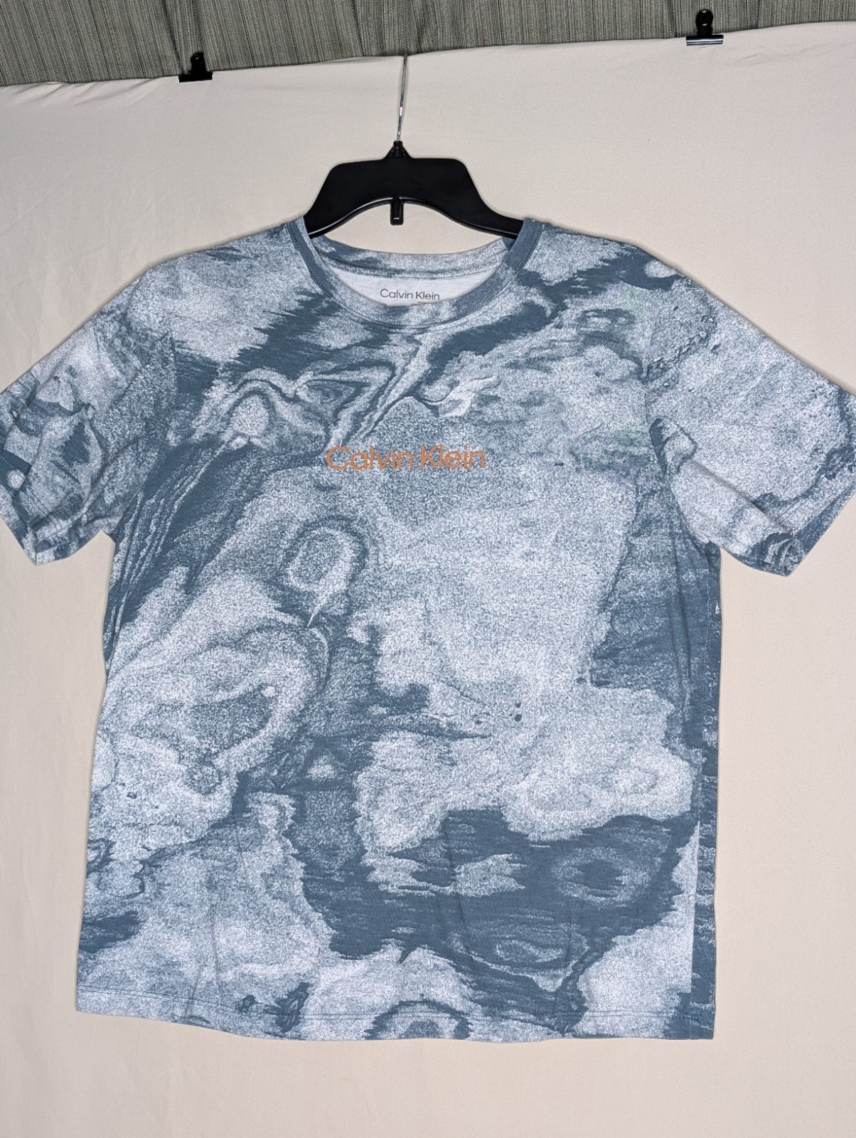 Calvin Klein Blue Marble Boxy Logo T Shirt Short Sleeve Womans