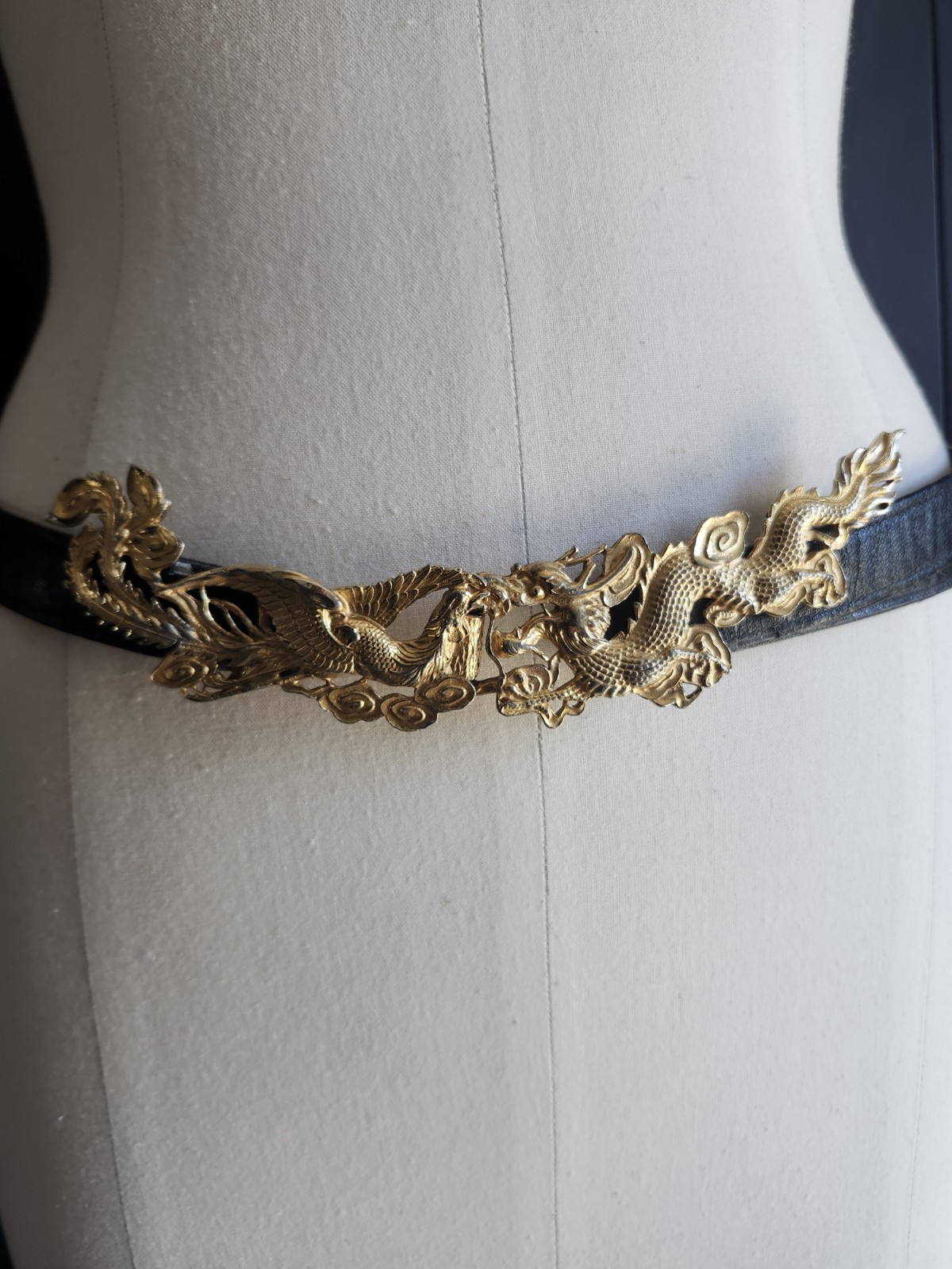 Vintage HARRY ROSENFELD Leather Belt DRAGON & BIRD Signed RARE Adjustable WoW!