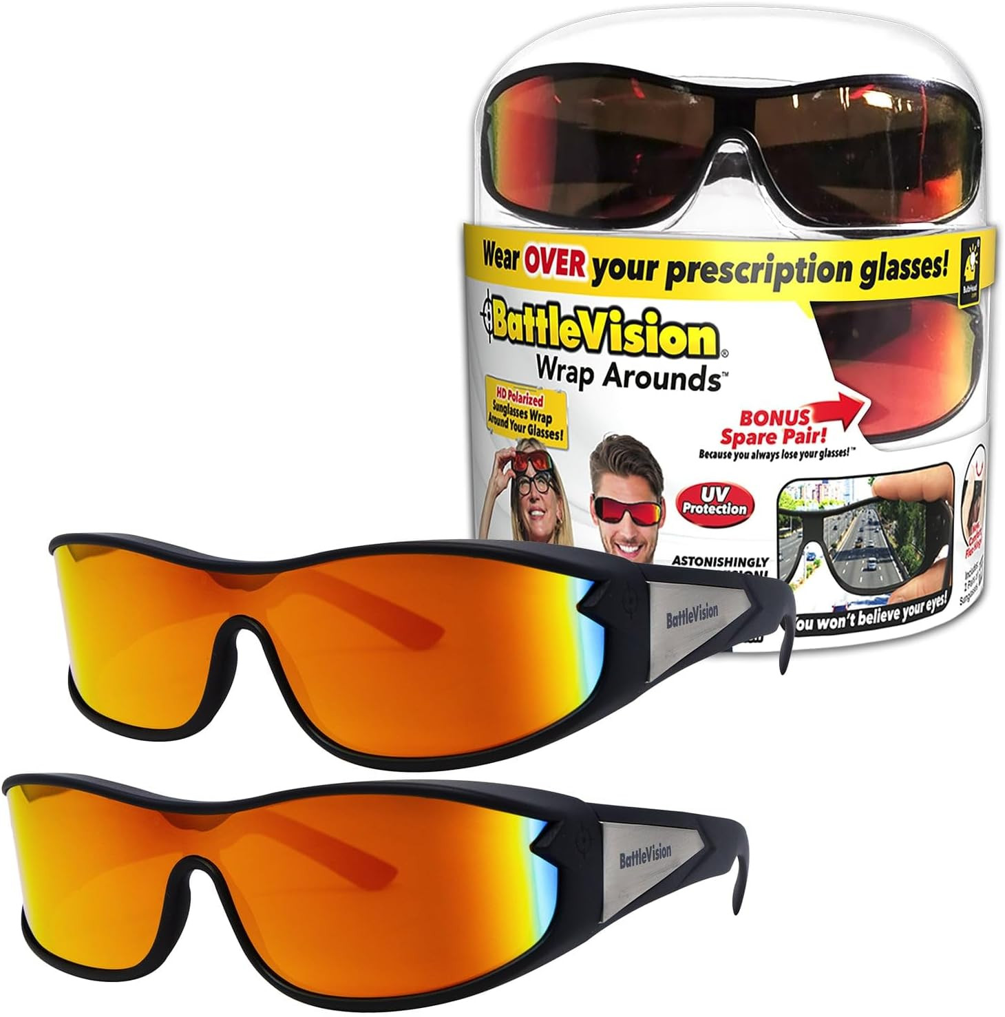 Wrap Arounds HD Polarized Sunglasses, AS-SEEN-ON-TV, Fits over Your Prescription