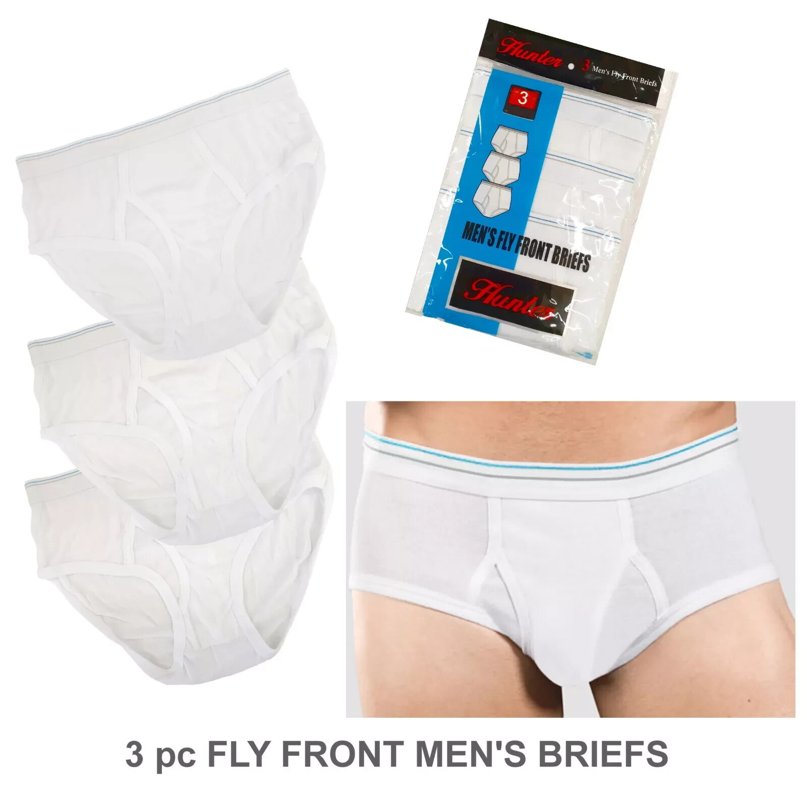 3 PK Men’s White Brief Cotton Blend Size S M L XL KING HUNTER