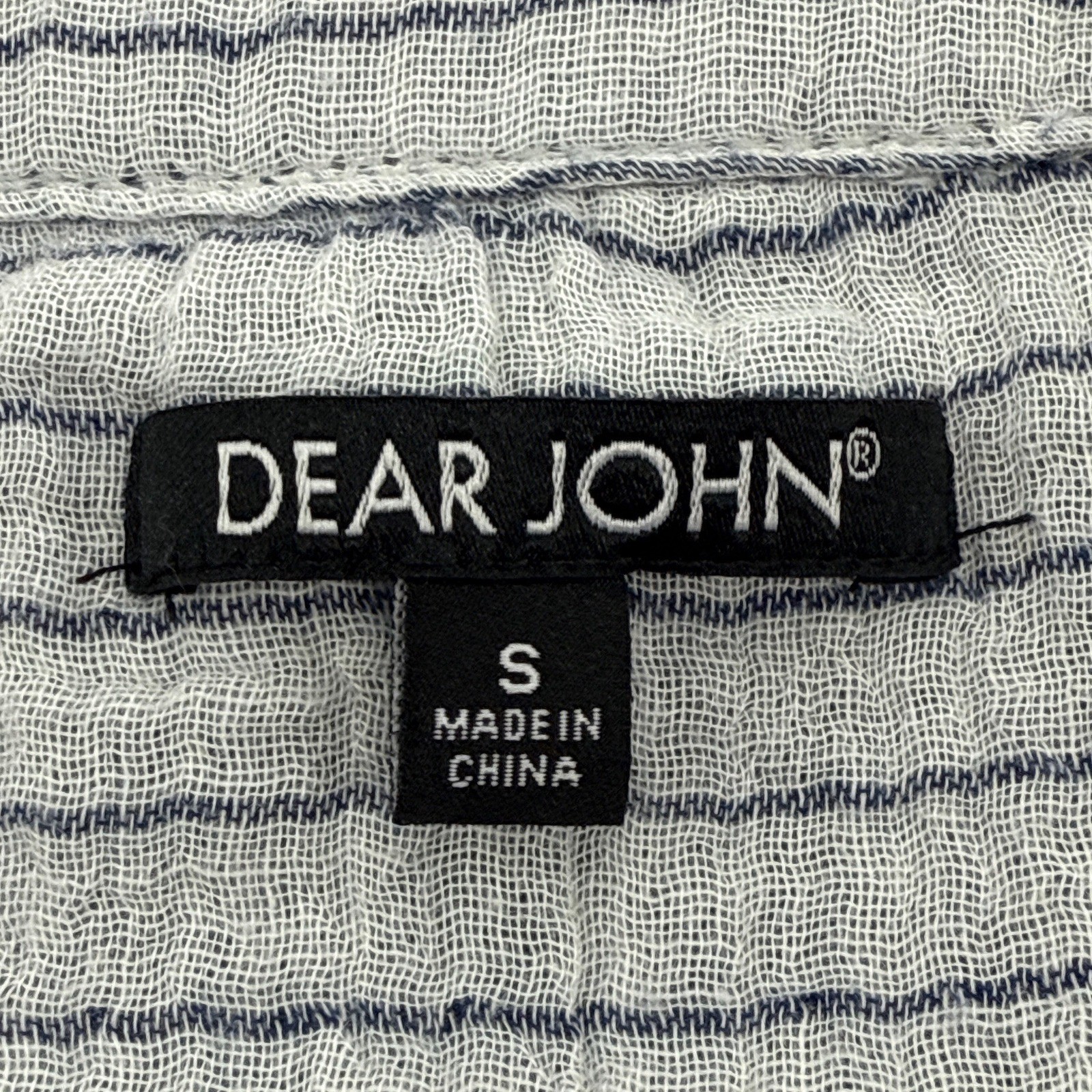 DEAR JOHN Womens Gauzy Striped Button Down Shirt Small Roll Tab Sleeve Raw Hem