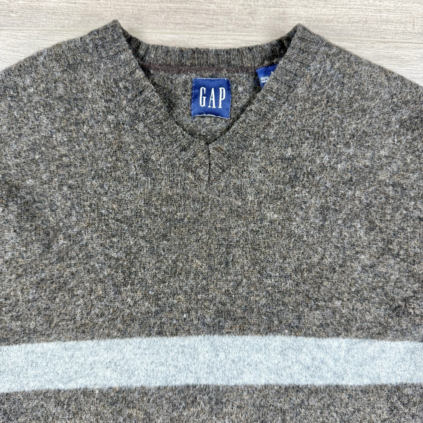 Vintage GAP 100% Lambswool Pullover Sweater Men’s Large Brown Ribbed Cuffs Hem