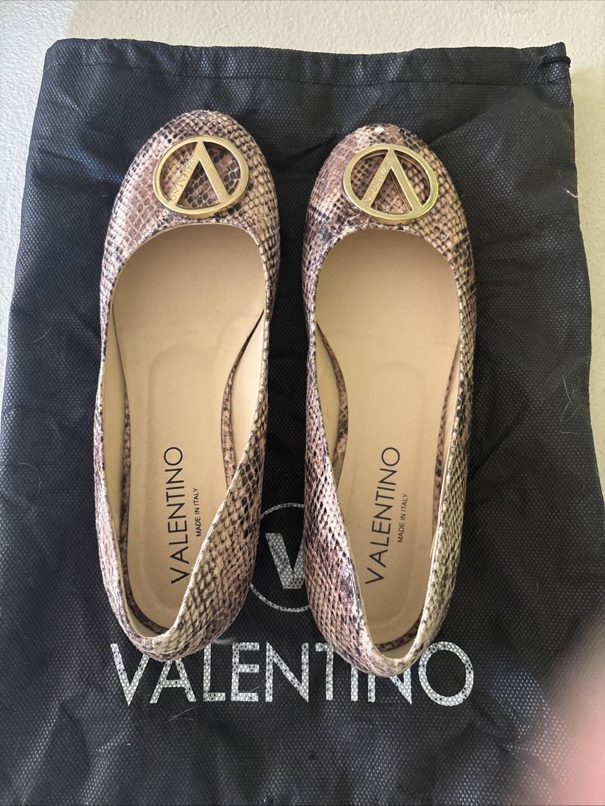 Authentic Valentino Garavani VLogo Snakeskin Print Leather Ballet Flats – Size 8