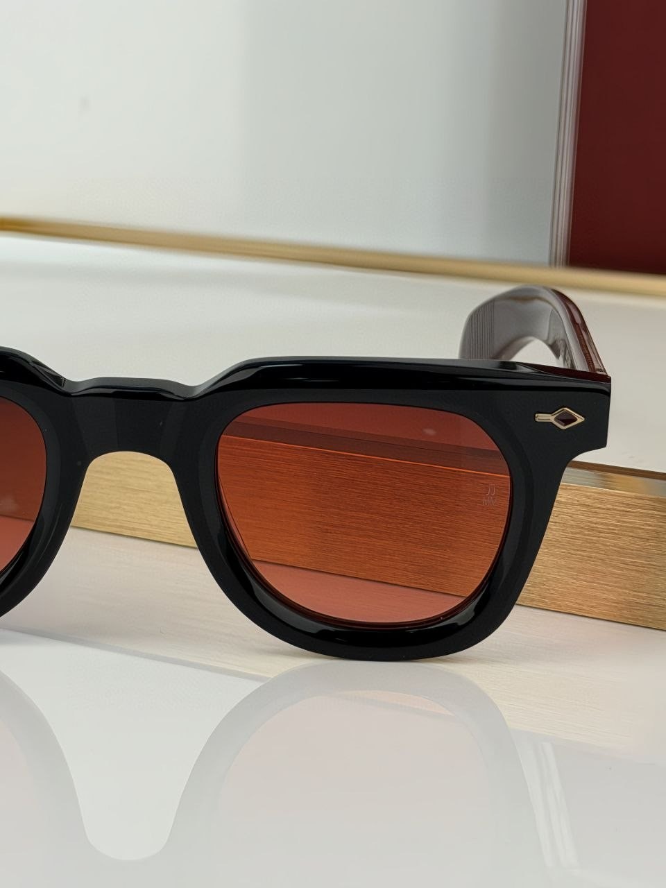 Jacques Marie Mage Luxury Sunglasses Black Acetate Frame Red Gradient Lenses Han