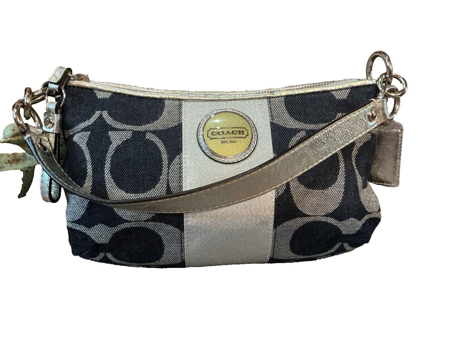 Coach Blue/Grey Signature Stripe Canvas Shoulder Crossbody Bag