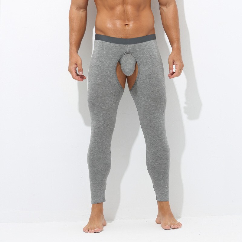 Men’s Open Crotch Pouch Long Johns Pants Breathable Thermal Leggings Underwear