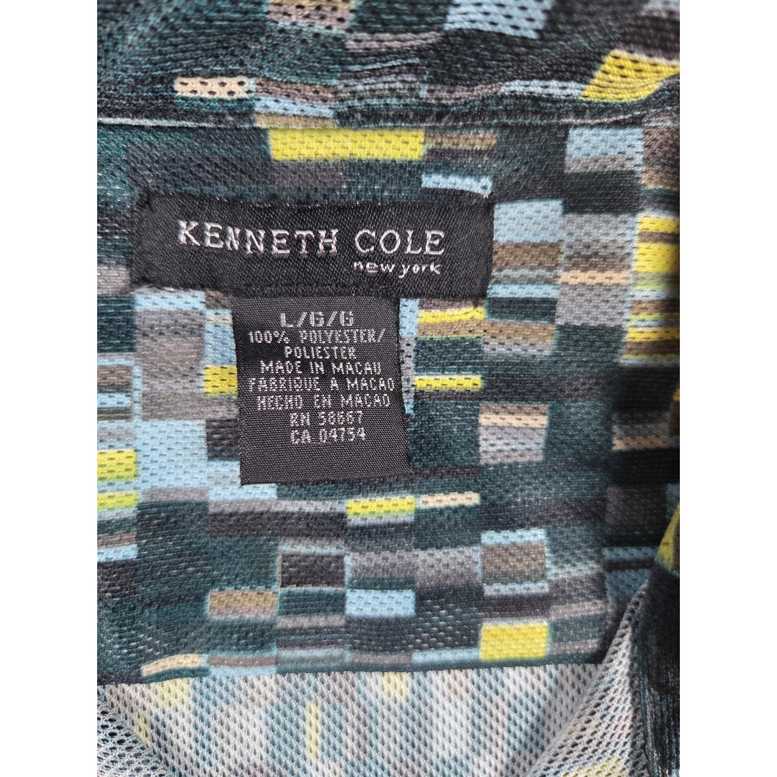 Kenneth Cole New York Mens Large Geometric Digital Print Mesh Shirt Short Sleeve