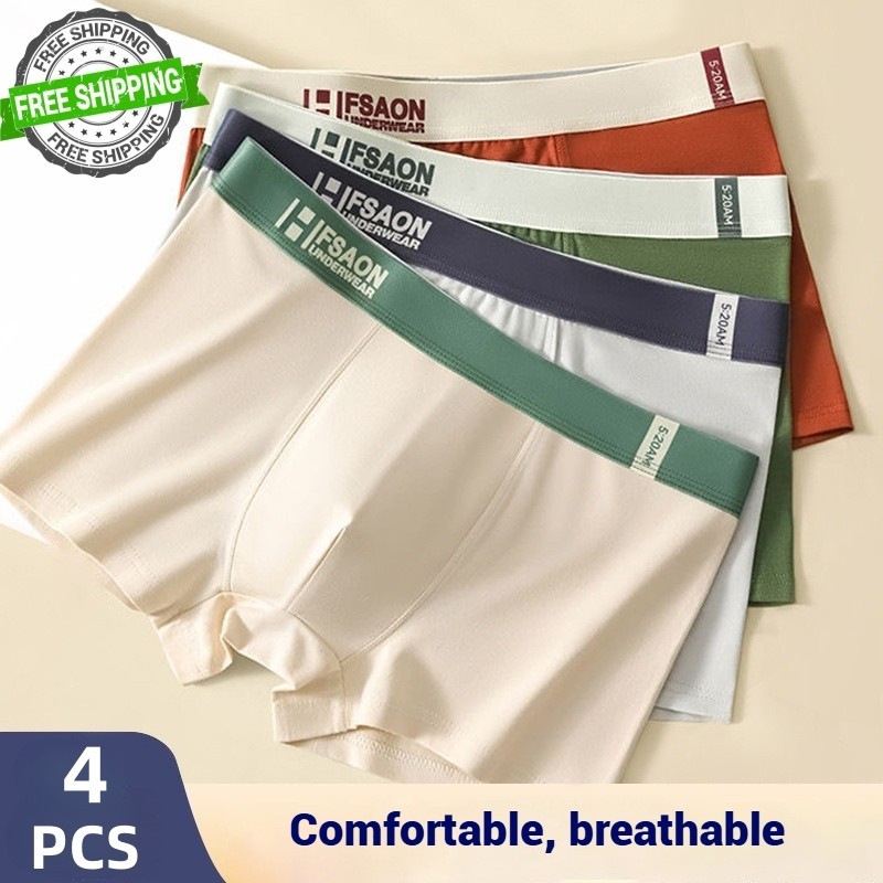 4 PCS Men’s Underwear Soft Boxer Briefs Breathable Comfortable Trunks