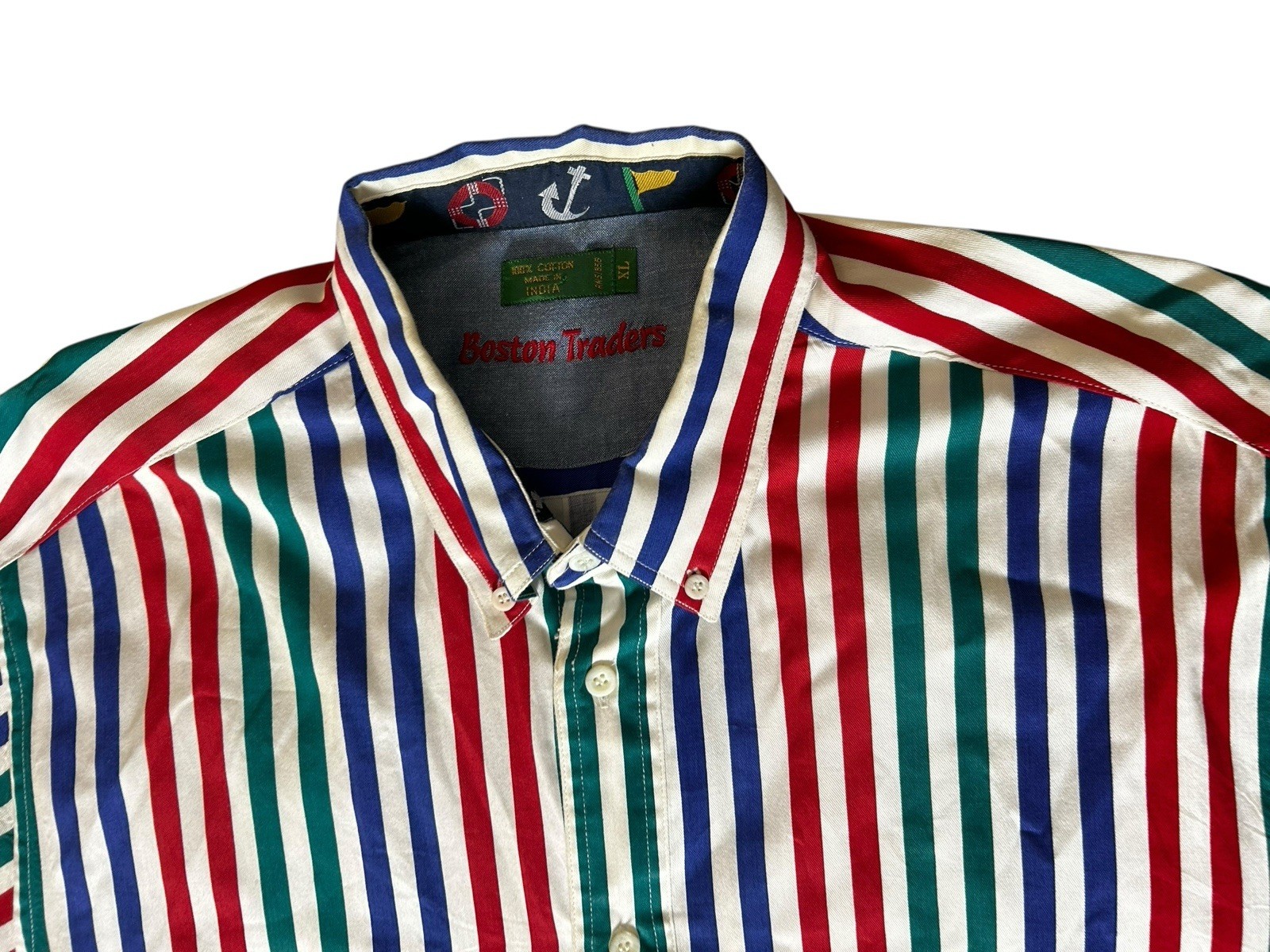 VTG Boston Traders Preppy Button Down Shirt Size XL Striped Colorful Nautical
