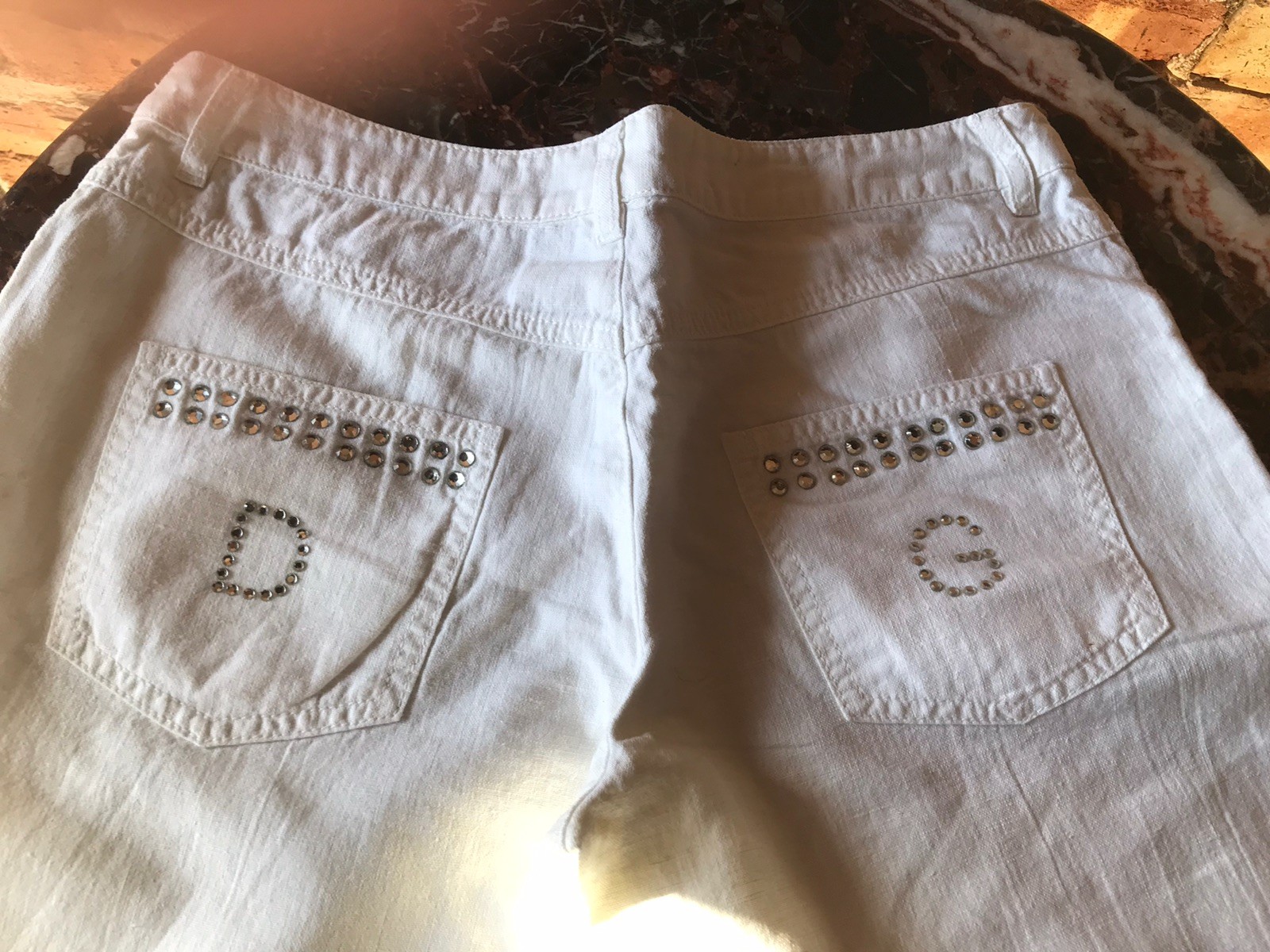 Dolce Gabbana White Lightweight Summer Pants 52% Linen 48% Cotton Low Rise Cut M