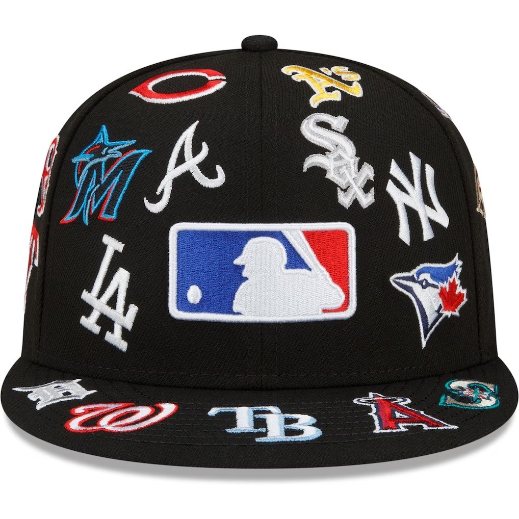 New Era 59Fifty Black MLB Allover Team Logos Grey Under Visor – NWT – 7 1/2