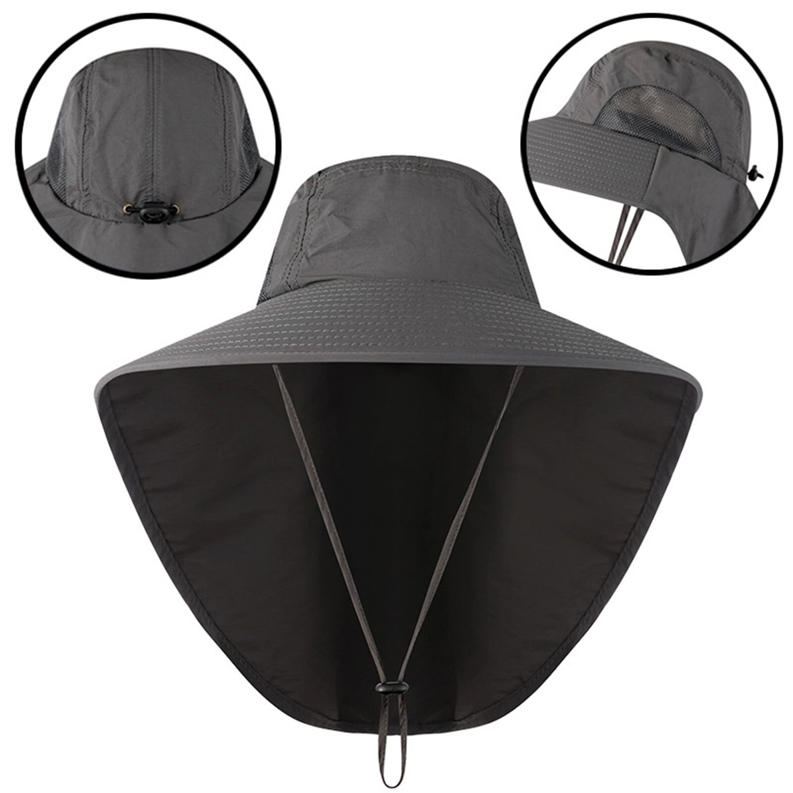 Wide Brim Sun Hat with Neck Flap UV Protection Hiking Fishing Cap for Men Women