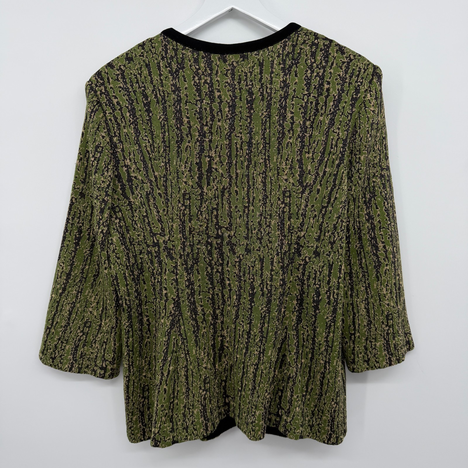 Ming Wang Cardigan Jacket Large 3/4 Sleeve Shoulder Pads Artsy Office Academia