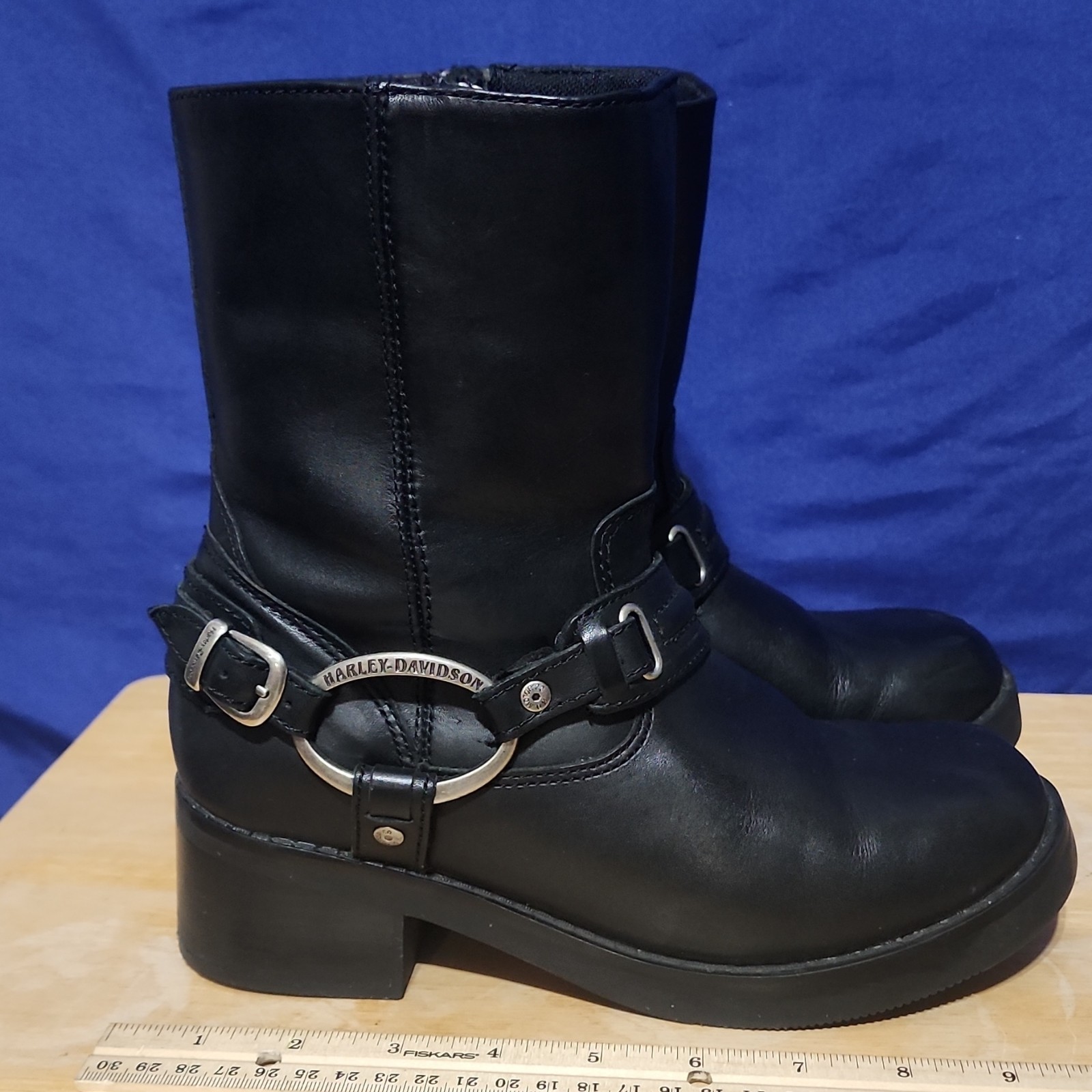 Harley Davidson Christa D85298 Black Leather Biker Harness Boots 7