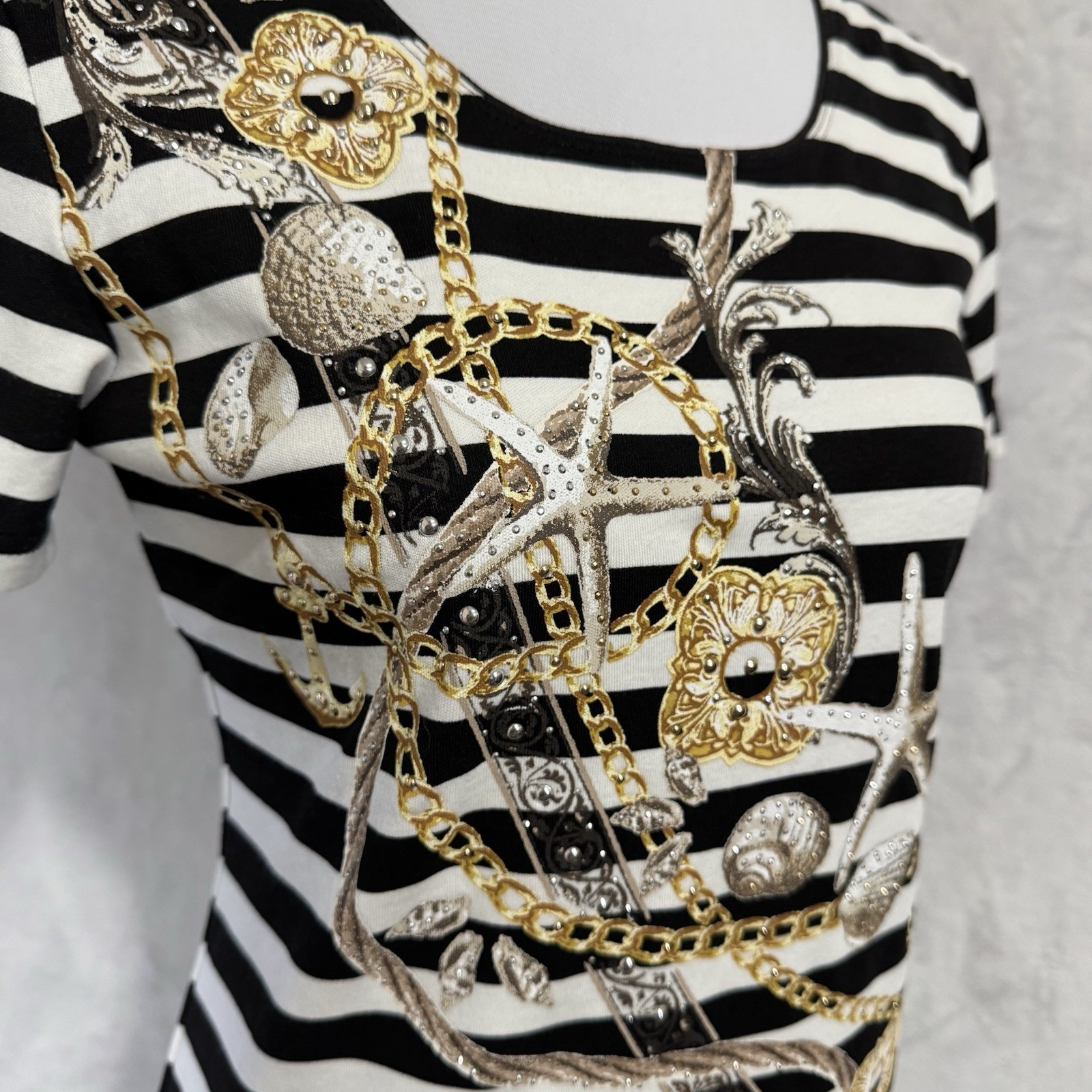 Studded Nautical Striped T Shirt Size Small P Sailor Top Seashell Beach Anchor