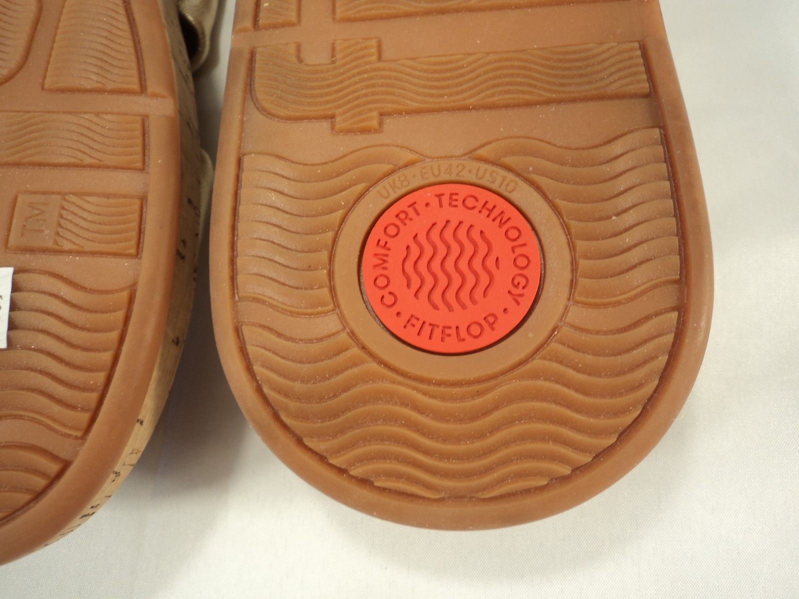 FitFlop F-Mode Leather-Twist Flatform Slides-Cork Wrap in Gold Sz 10 NWOB