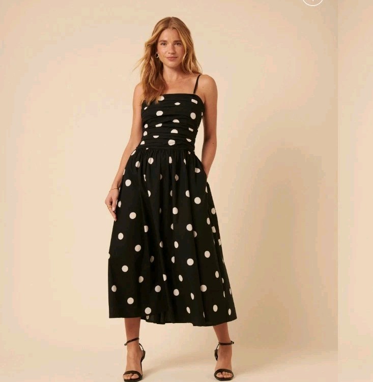 Black Polka Dot Bandeau Felicity Midi Dress size 8/S
