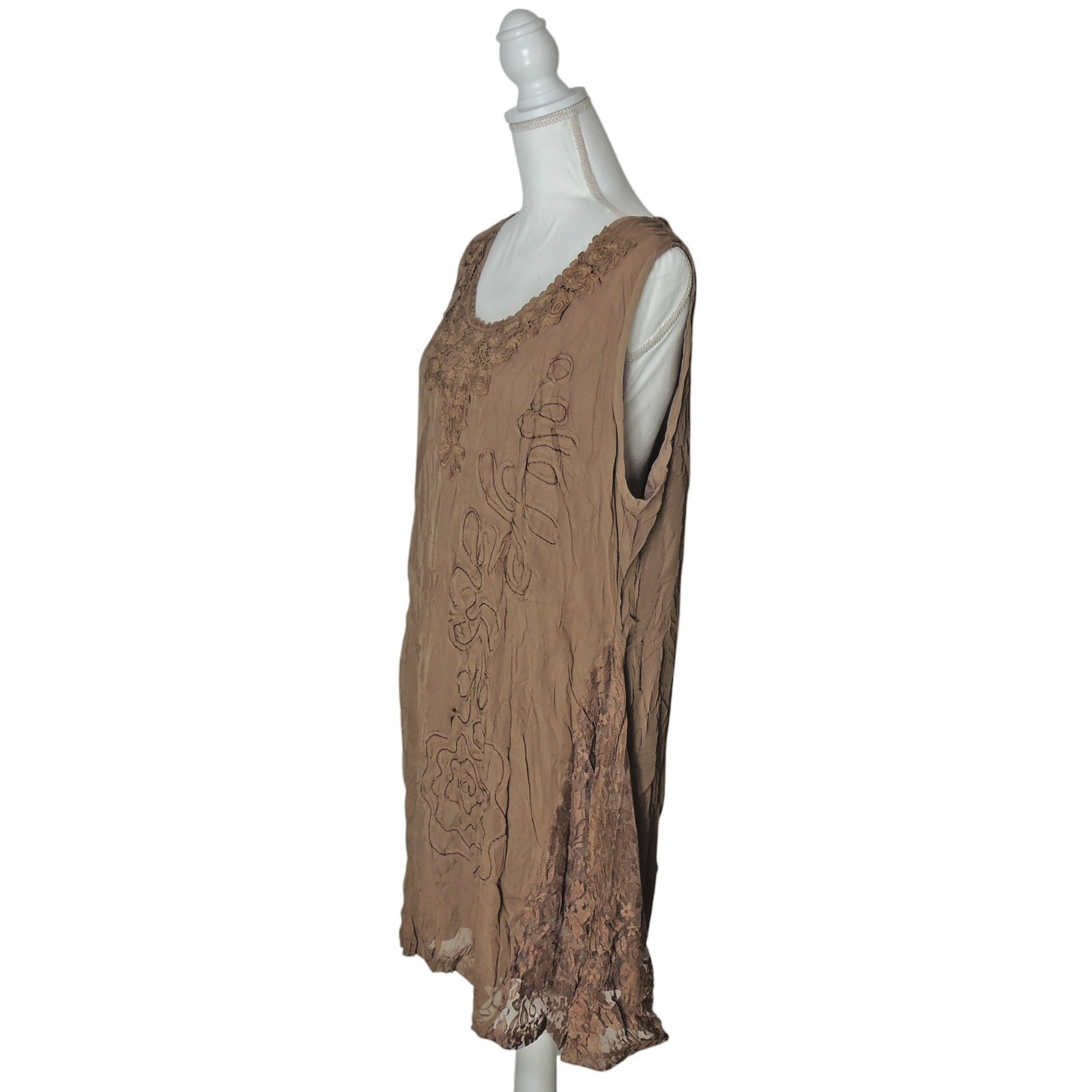 Pretty Angel Brown Silk Blend Lined Sleeveless Dress X-Large