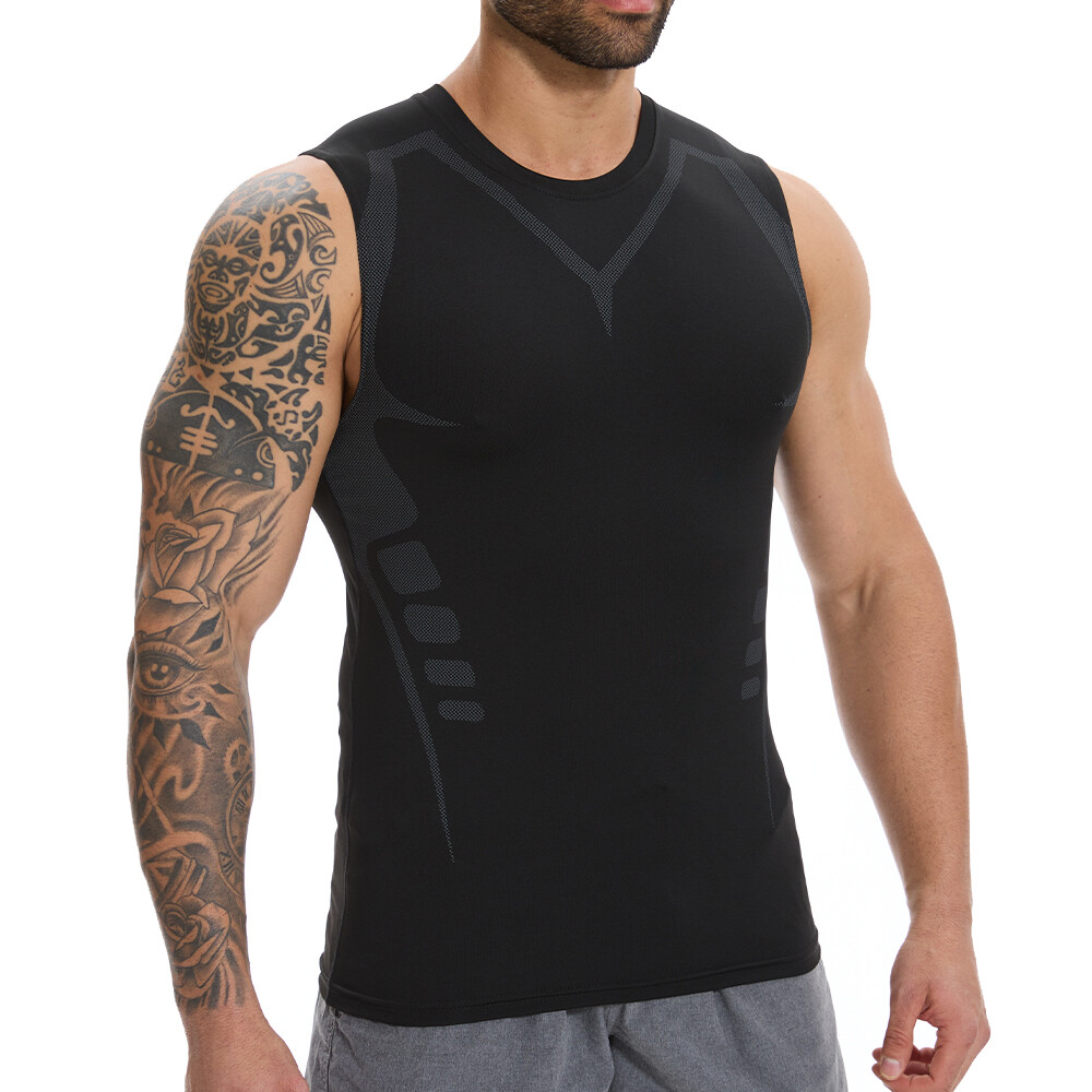 Men Compression Shirt Version Ionic Shaping Sleeveless Vest Sport Tank Top S-2XL