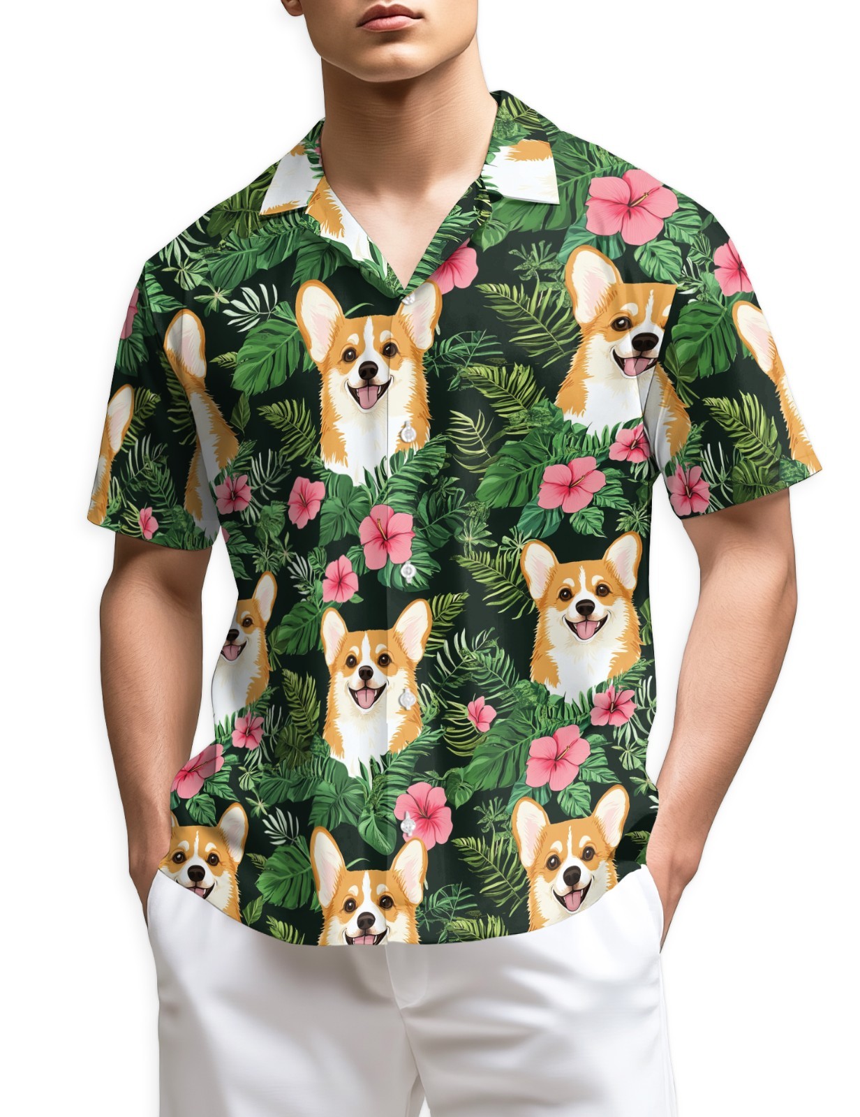 Corgi Flower Hawaiian Shirt Dog Lover Tropical Aloha Beach Gift