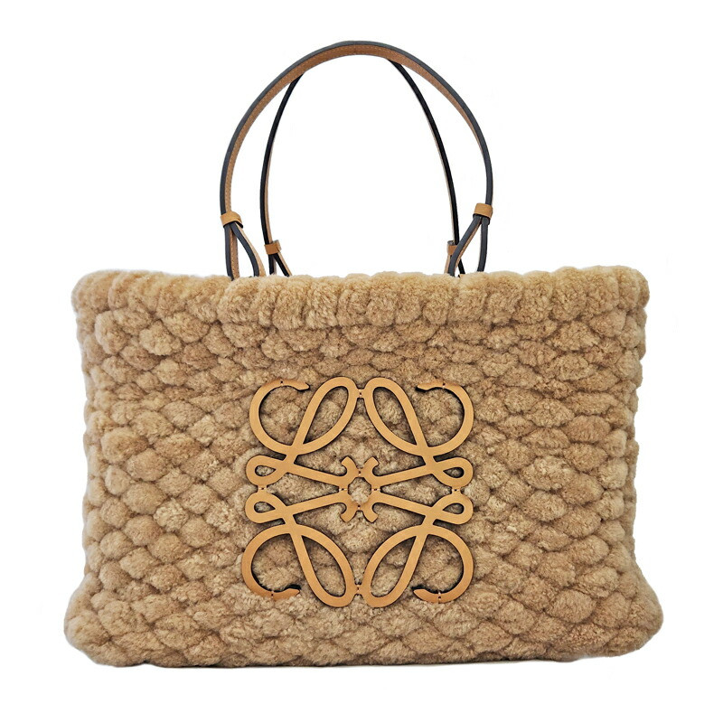 LOEWE Basket Tote Bag Anagram Beige Camel 16.9 x 10.6 inch Unused Authentic