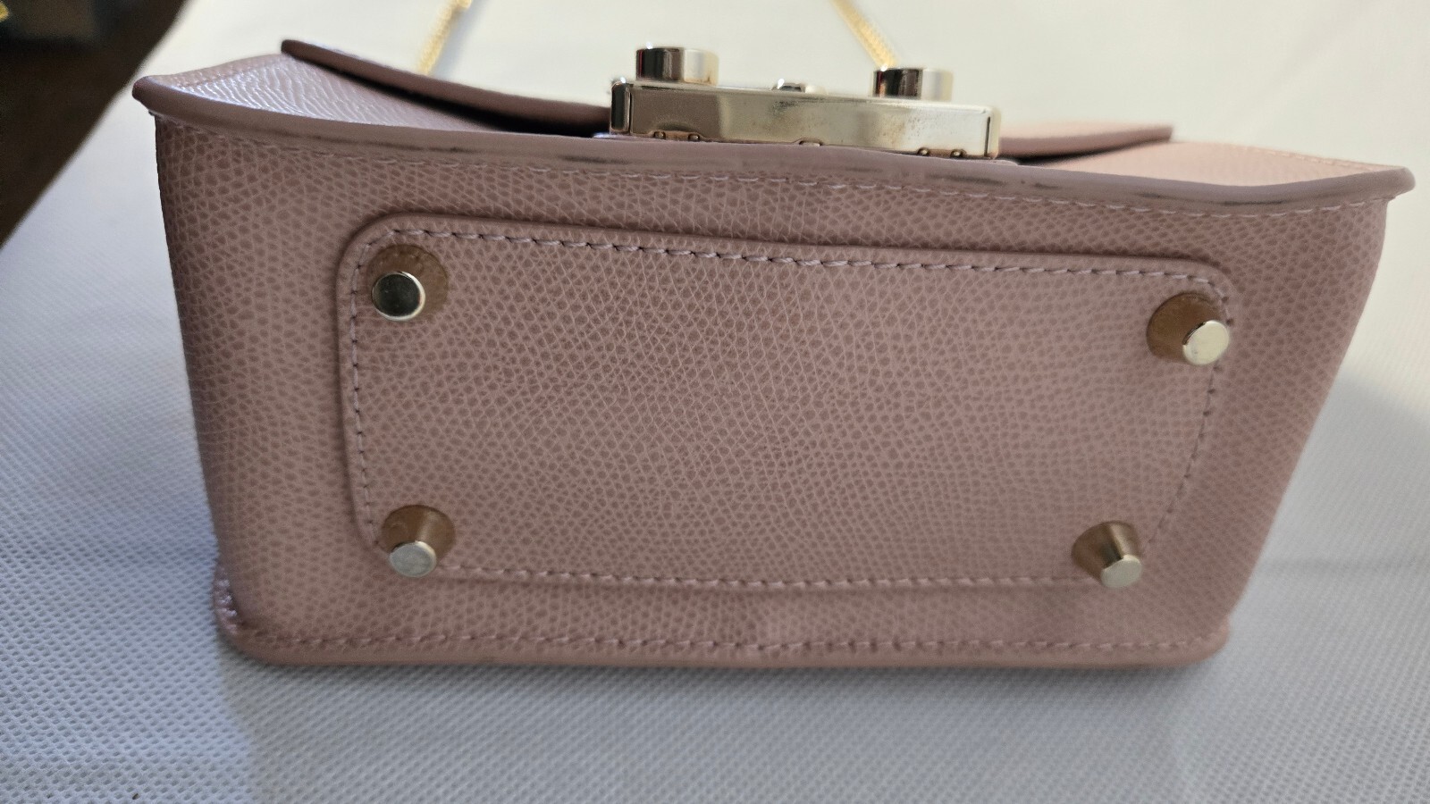 FURLA Metropolis Mini Crossbody Bag Pale Pink Ares Leather Gold Chain Italy