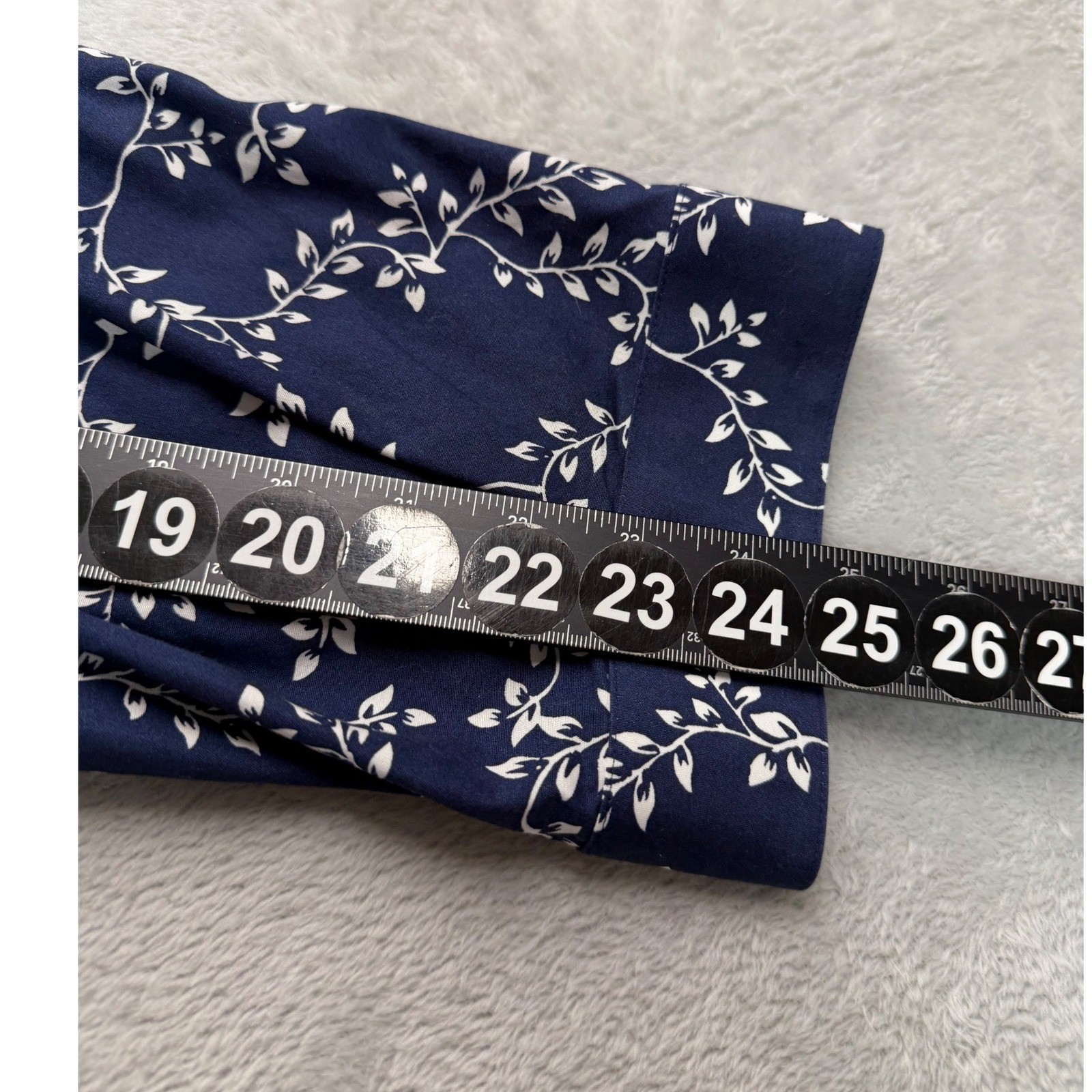 Chicos Top Womens XL 18 3.5 Blue Floral No-Iron 3/4 Sleeve Button Up