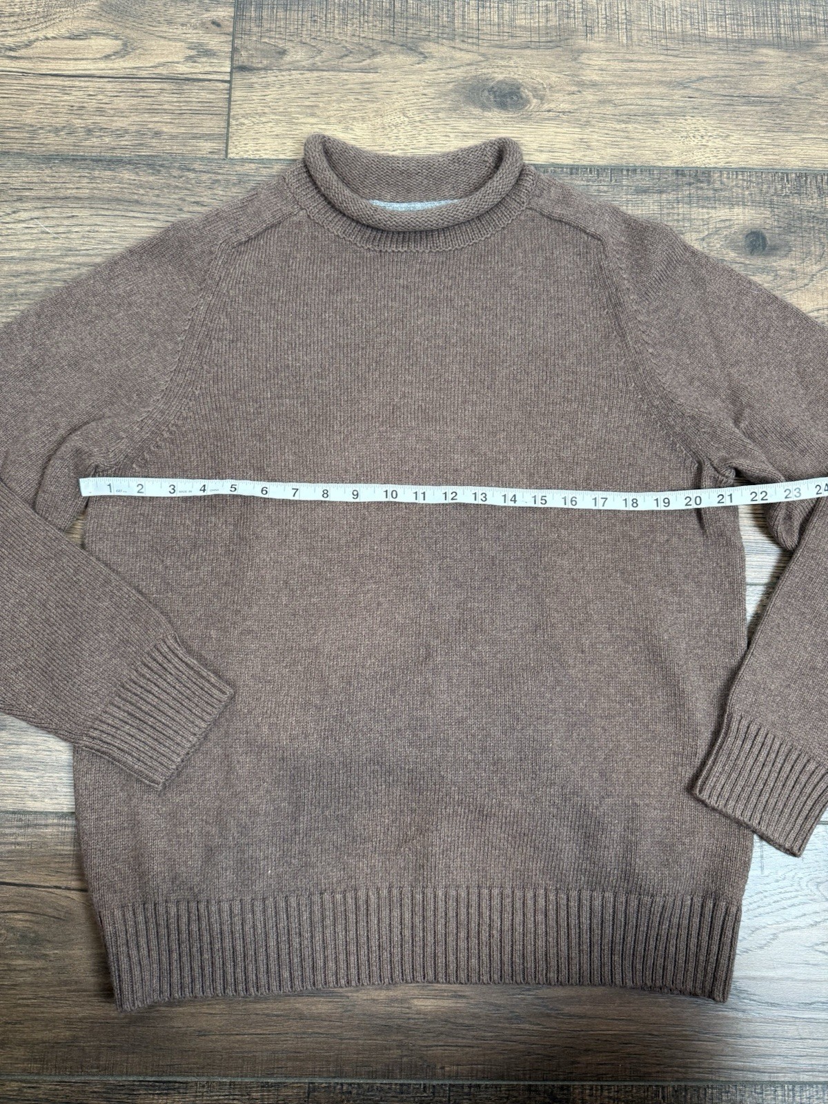 Lands End Roll Neck Sweater Mens Large Brown Fisherman Knit 90’s Preppy