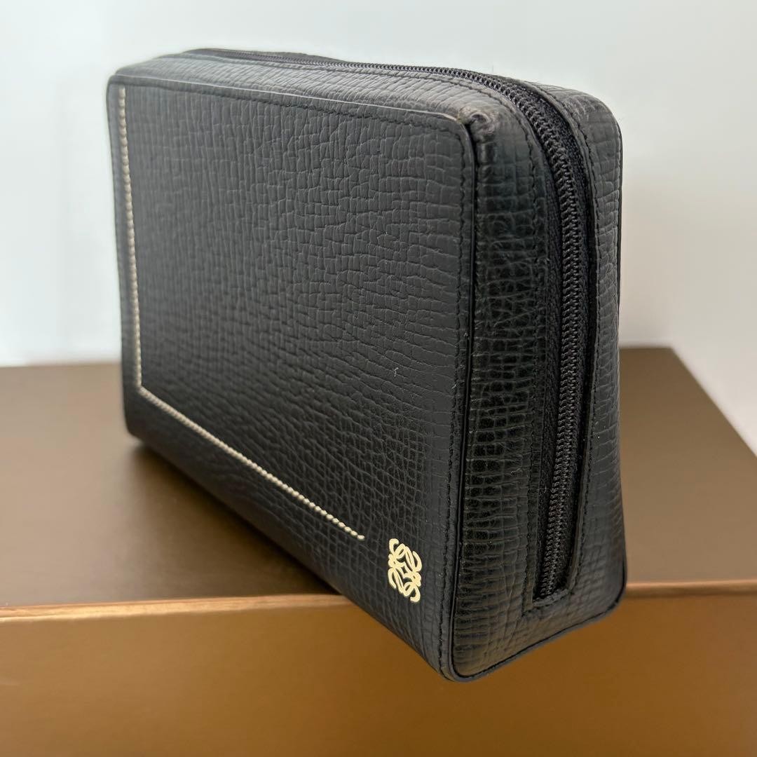 LOEWE Loewe Anagram Leather Pouch Black Embossed Leather