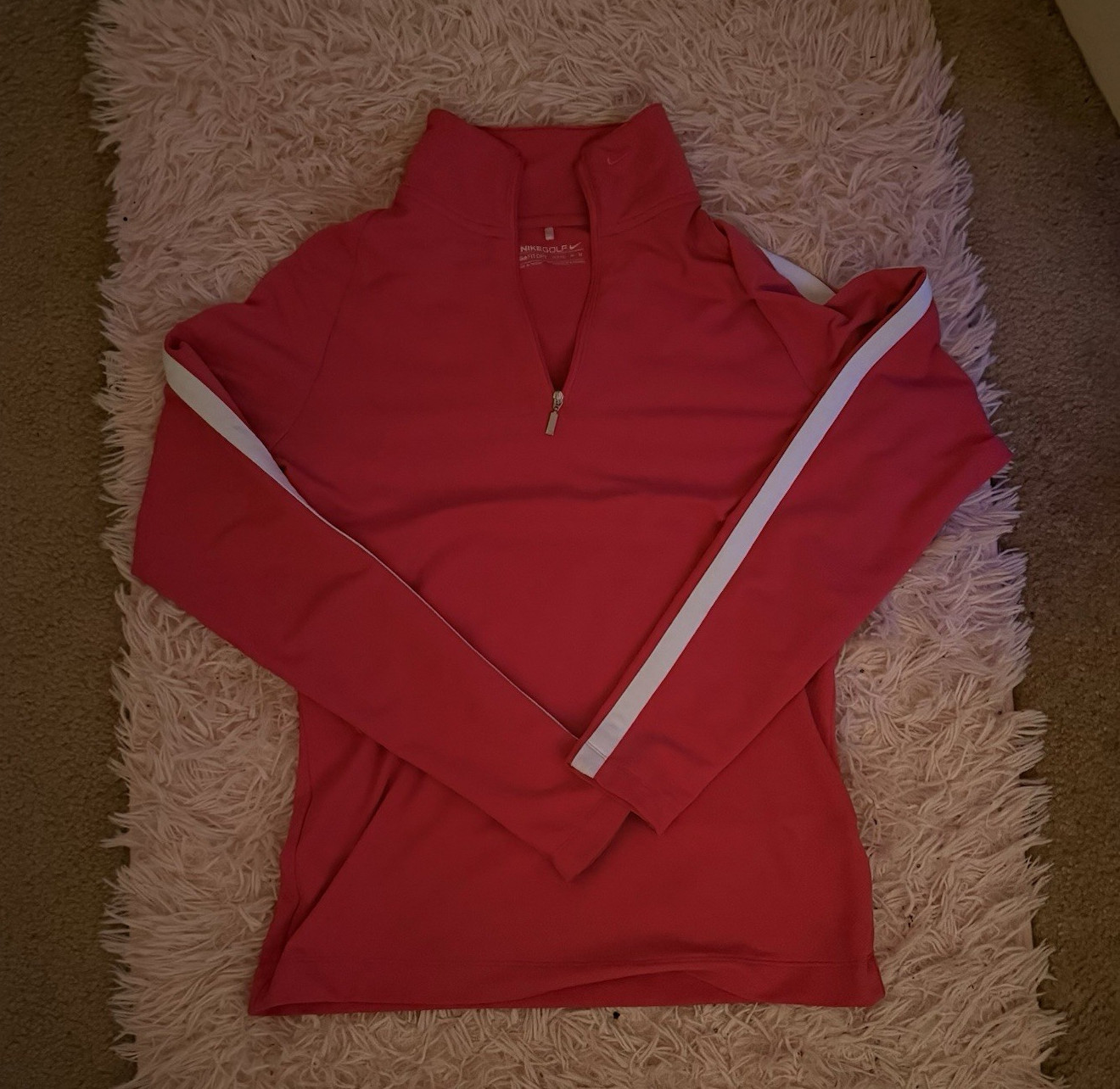 Nike Golf FIT DRY Women’s 1/4 Zip Long Sleeve Pullover Top Pink/White M